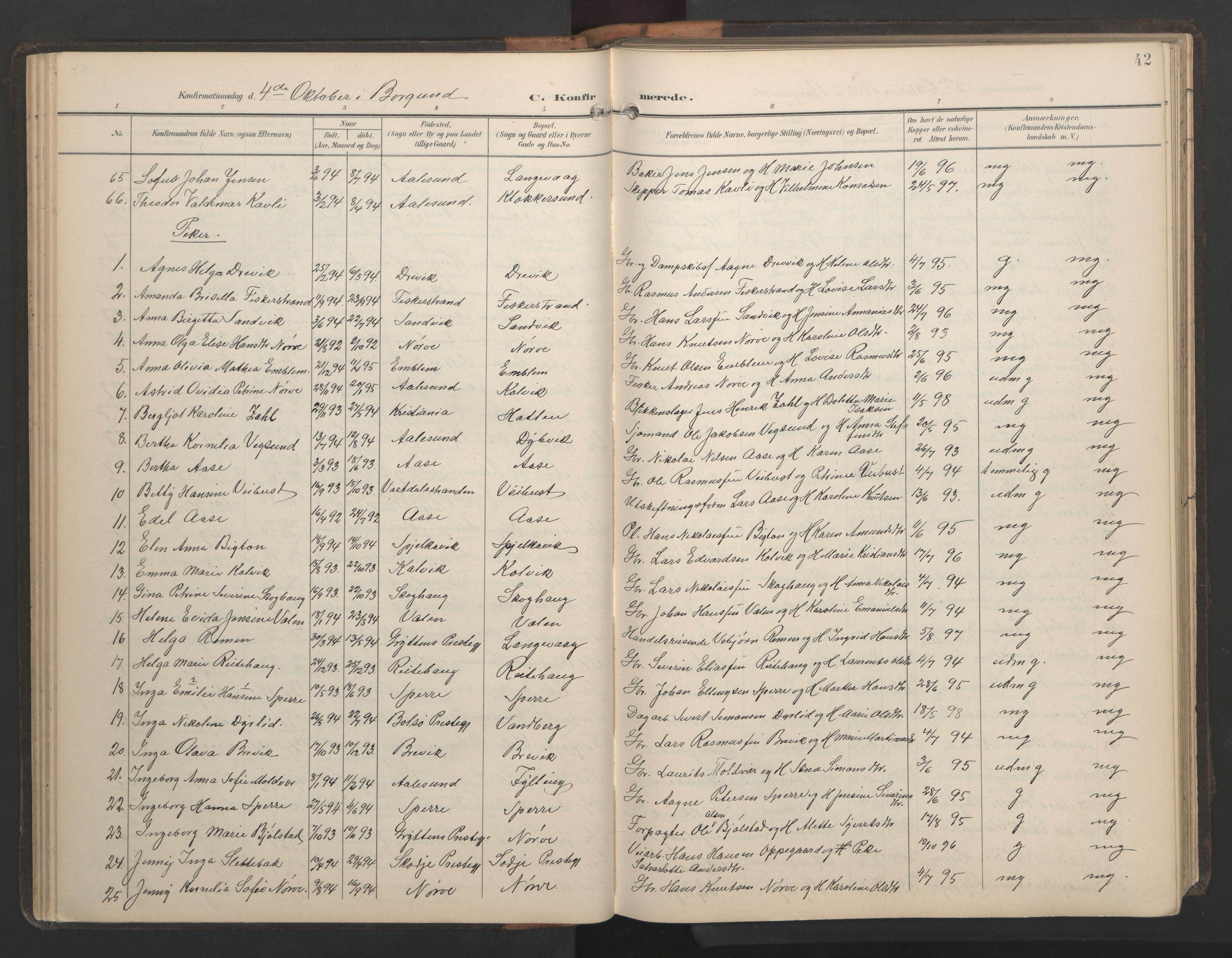 Ministerialprotokoller, klokkerbøker og fødselsregistre - Møre og Romsdal, AV/SAT-A-1454/528/L0433: Klokkerbok nr. 528C14, 1899-1922, s. 42