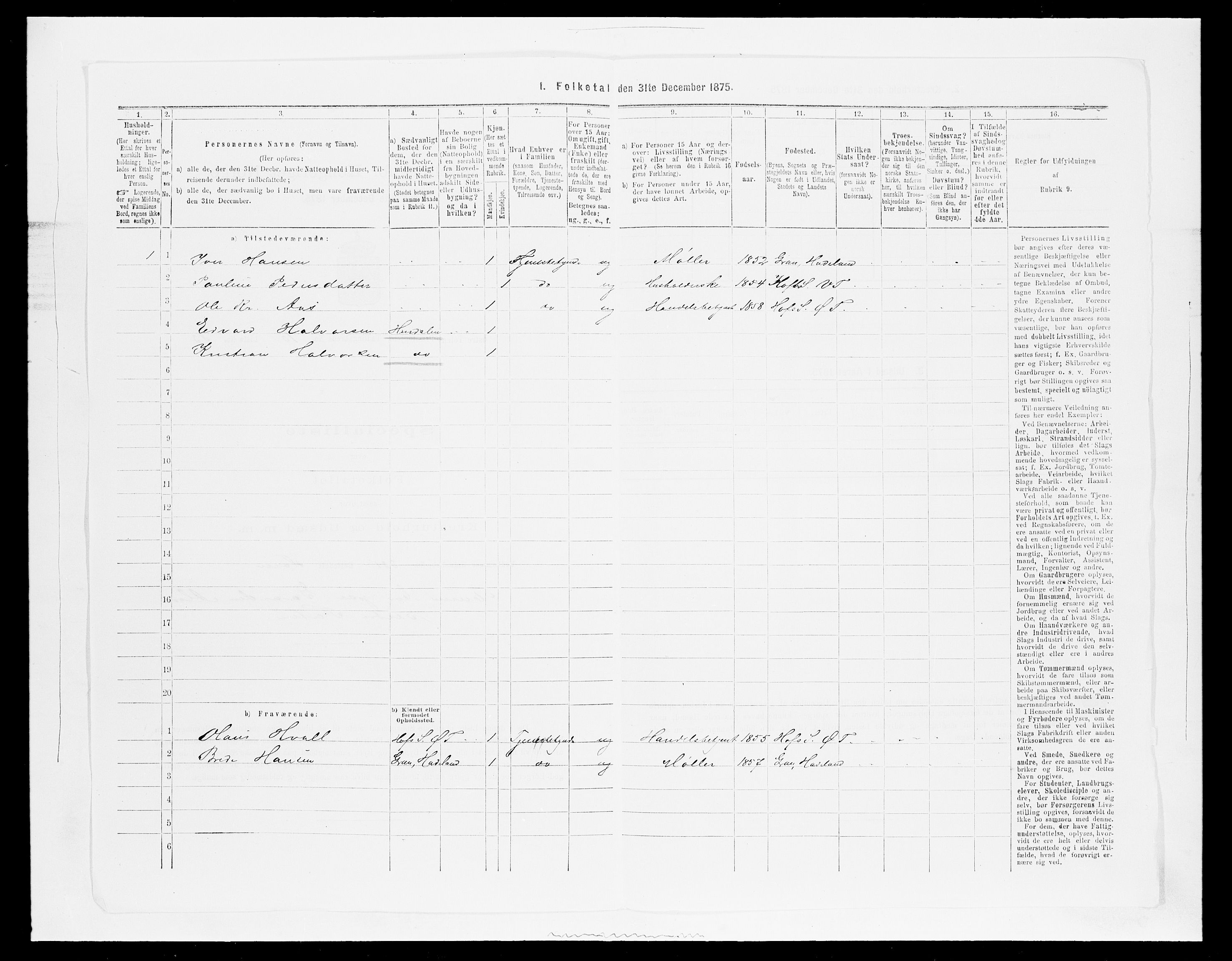 SAH, Folketelling 1875 for 0528P Østre Toten prestegjeld, 1875, s. 1986