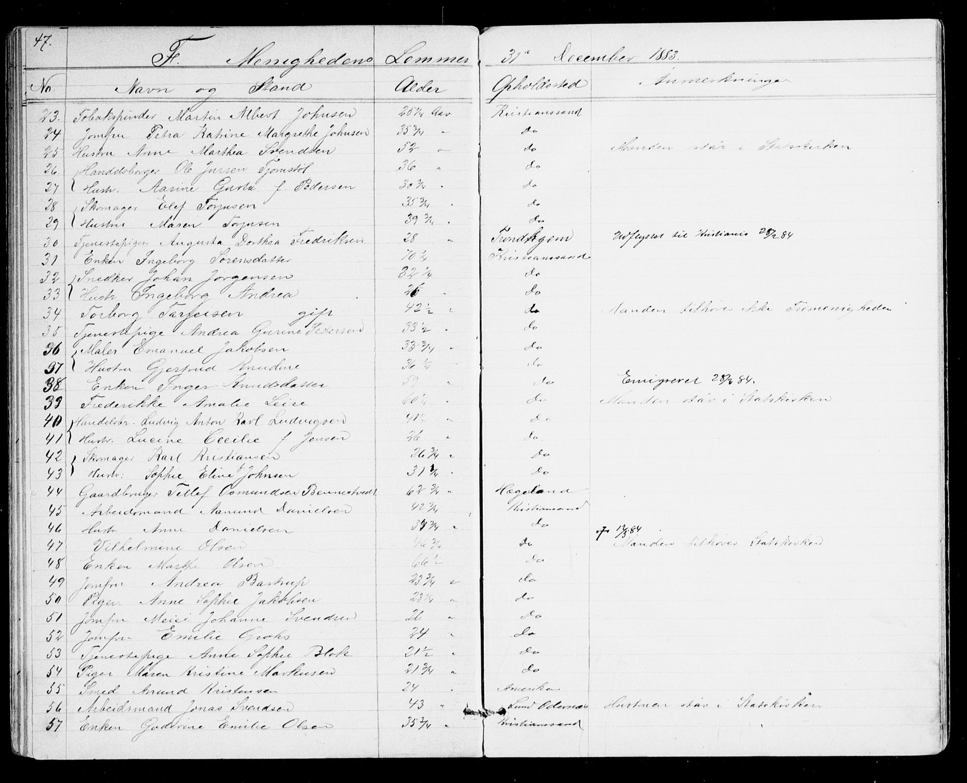 Den evangelisk-lutherske frikirke, Kristiansand, AV/SAK-1292-0017/F/Fa/L0001: Dissenterprotokoll nr. F 9, 1877-1888, s. 47