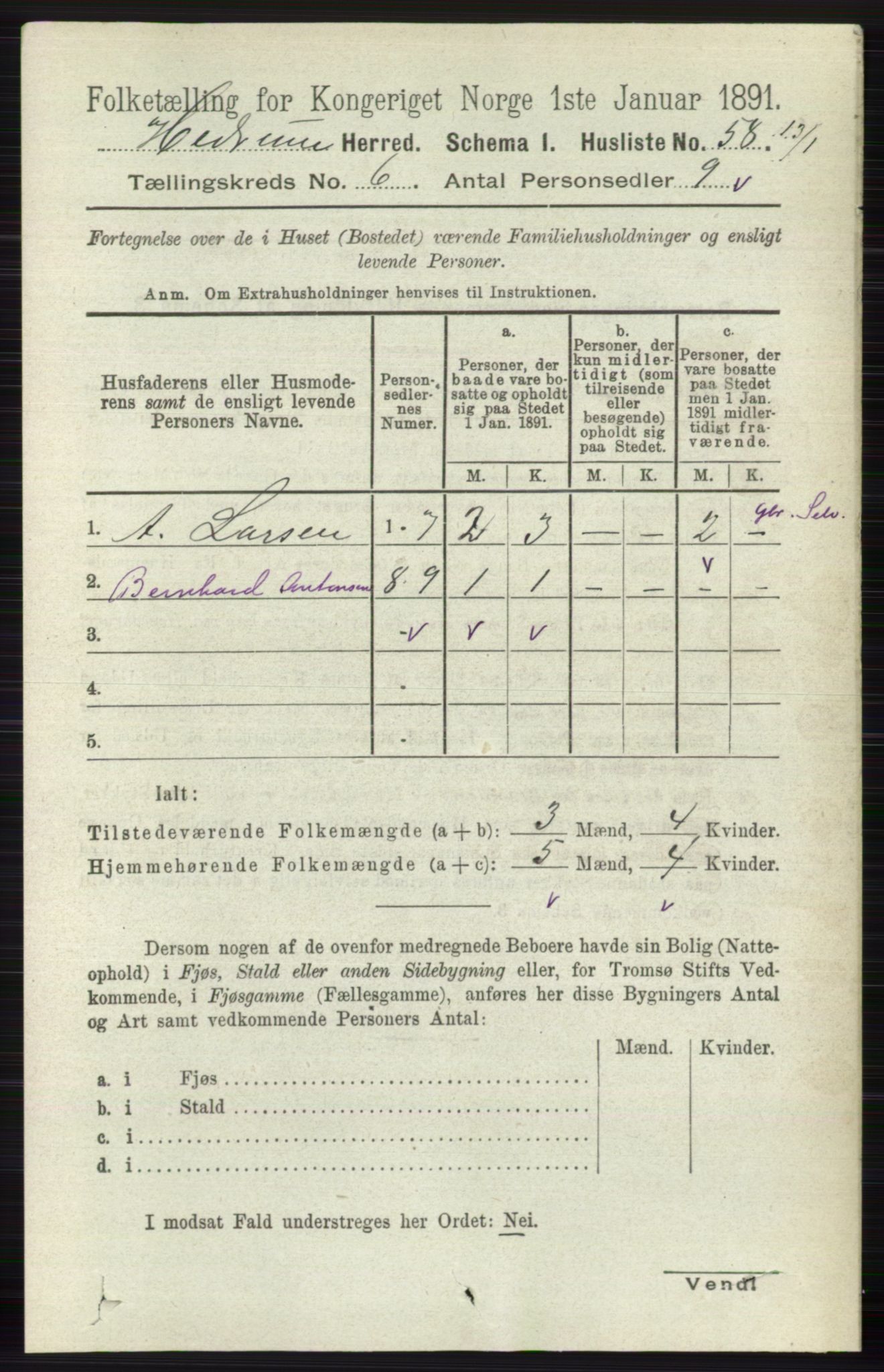 RA, Folketelling 1891 for 0727 Hedrum herred, 1891, s. 2534