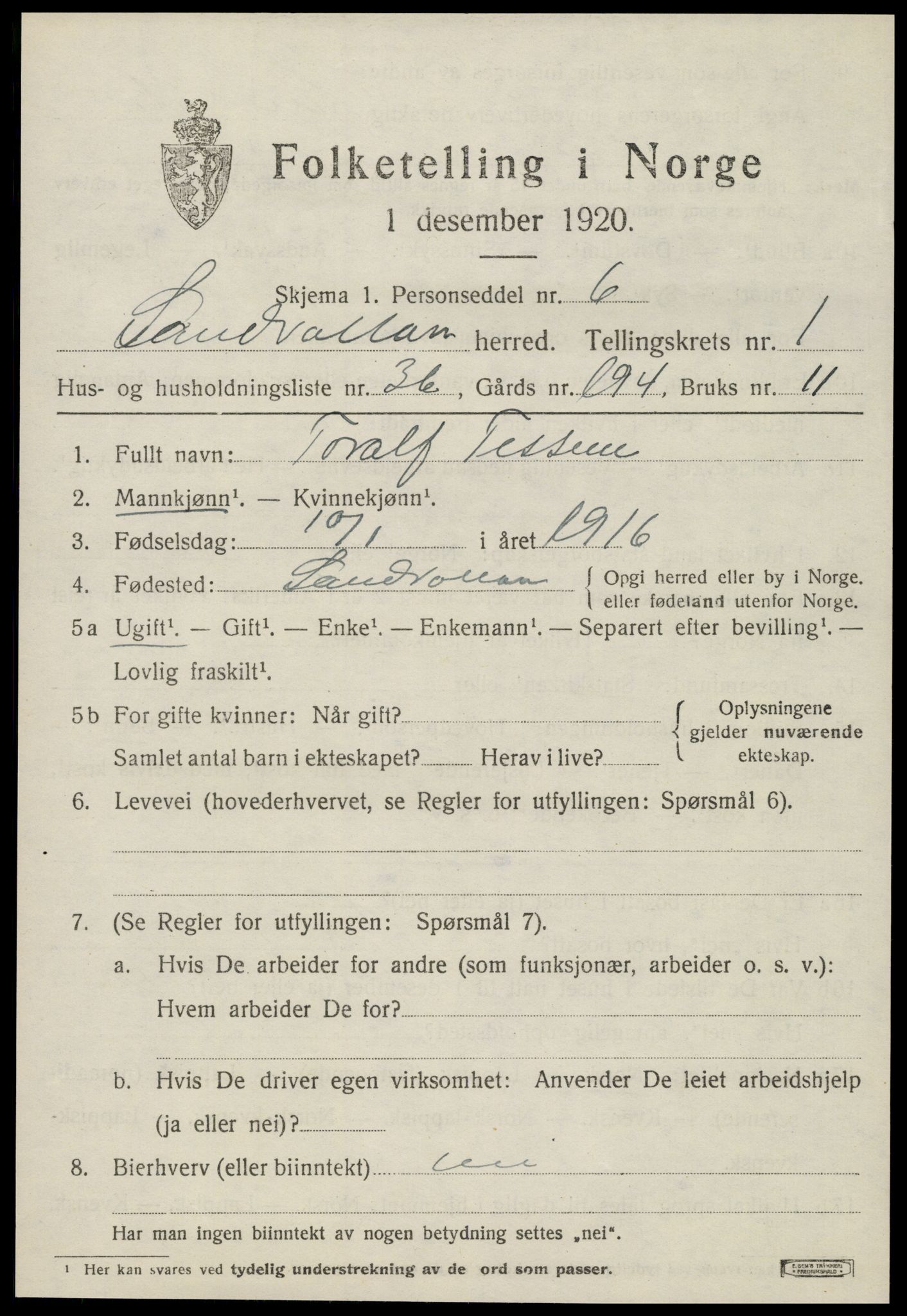 SAT, Folketelling 1920 for 1728 Sandvollan herred, 1920, s. 669