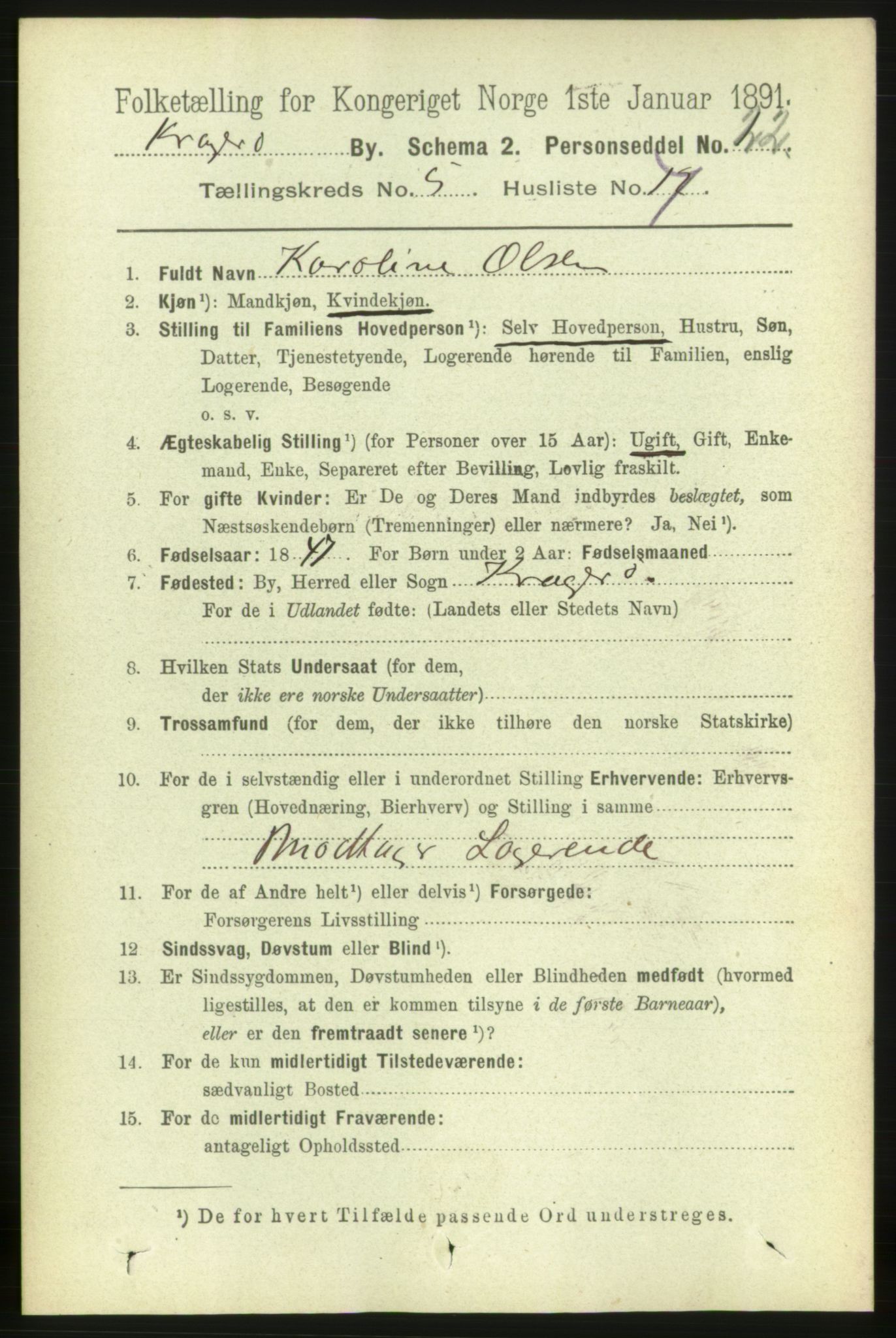 RA, Folketelling 1891 for 0801 Kragerø kjøpstad, 1891, s. 3082