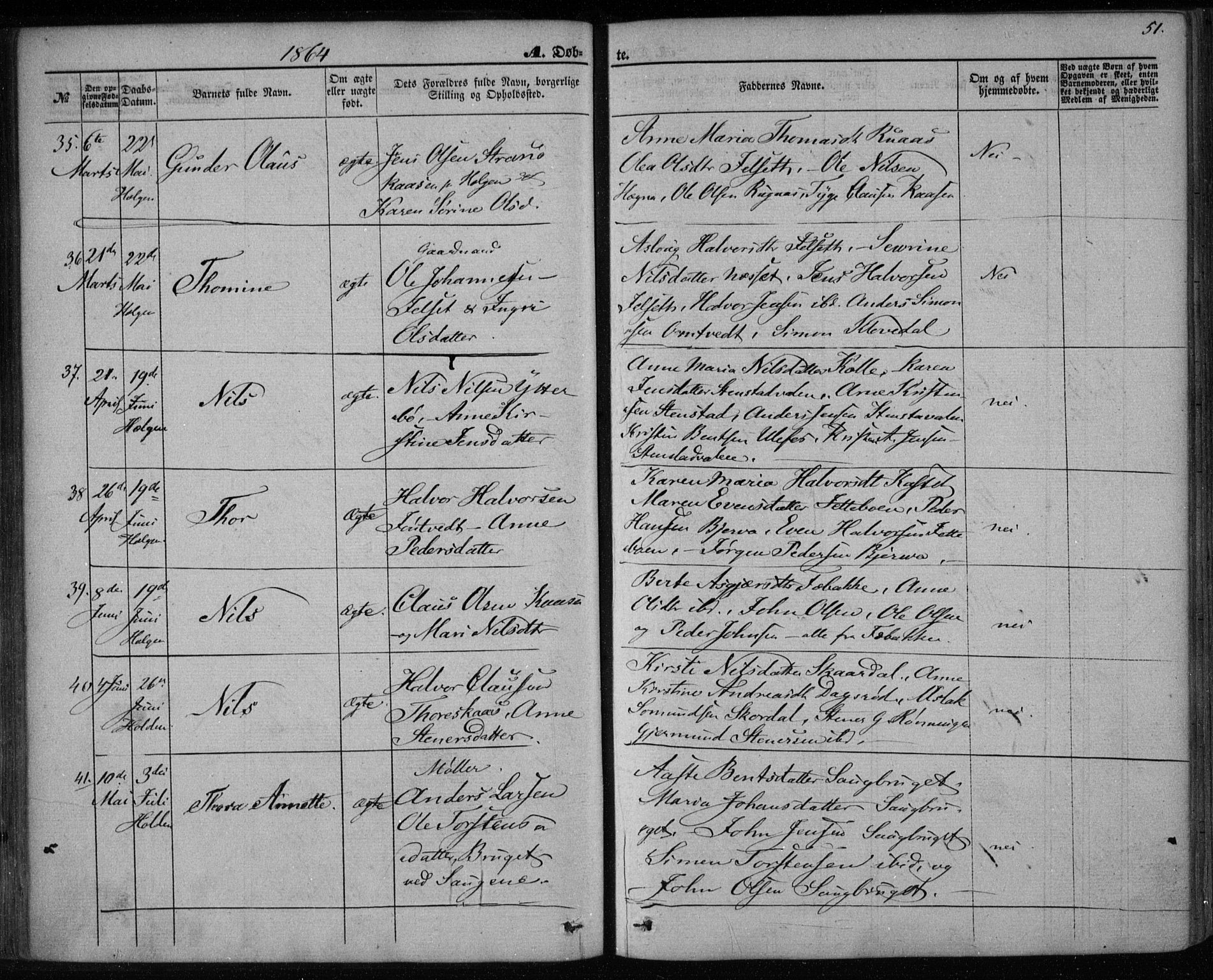 Holla kirkebøker, AV/SAKO-A-272/F/Fa/L0006: Ministerialbok nr. 6, 1861-1869, s. 51