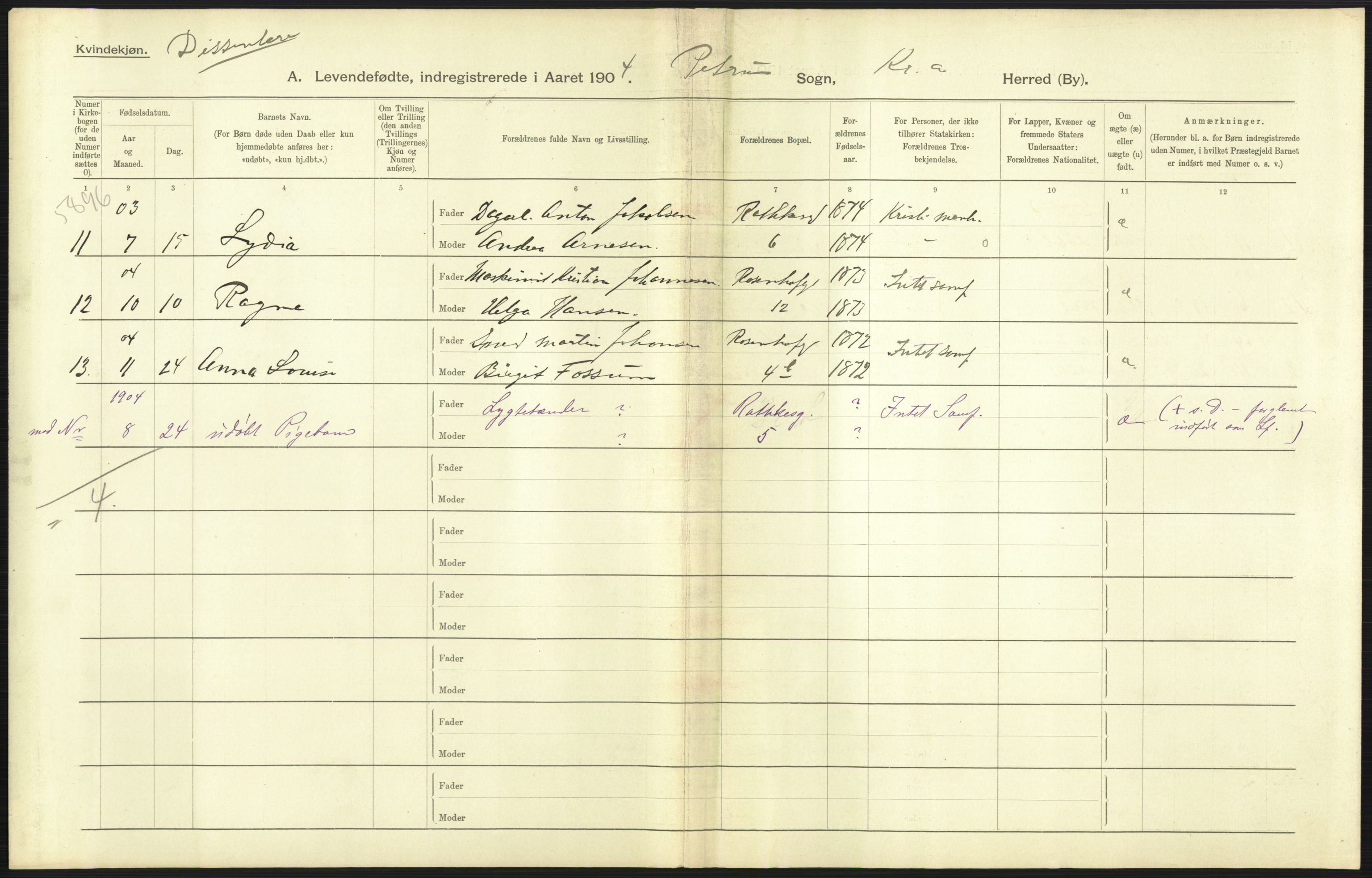 Statistisk sentralbyrå, Sosiodemografiske emner, Befolkning, AV/RA-S-2228/D/Df/Dfa/Dfab/L0003: Kristiania: Fødte, 1904, s. 687