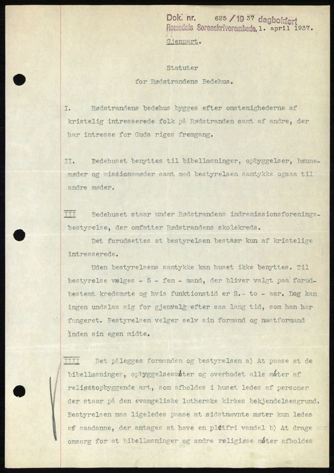 Romsdal sorenskriveri, SAT/A-4149/1/2/2C: Pantebok nr. B1, 1936-1939, Dagboknr: 625/1937