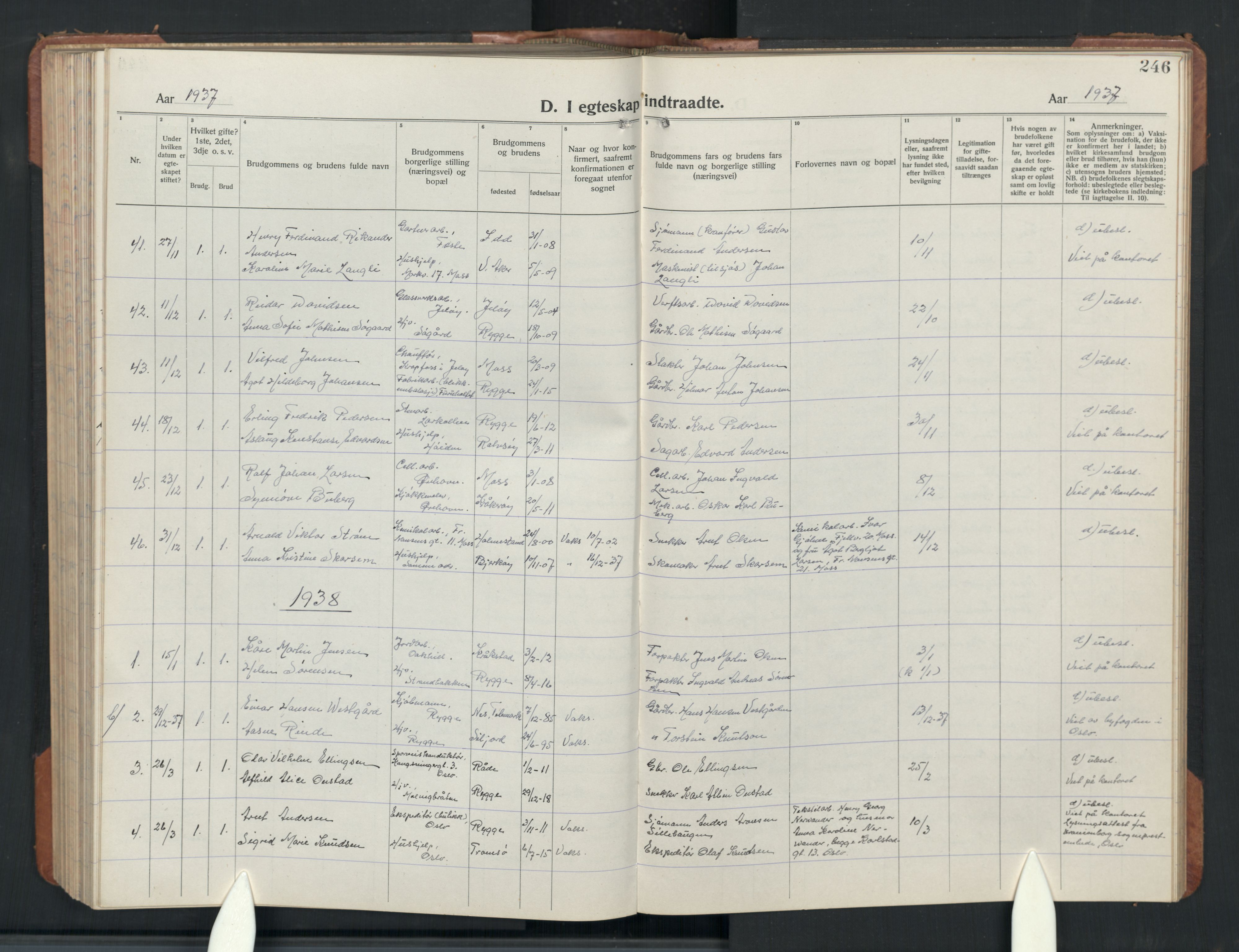 Rygge prestekontor Kirkebøker, AV/SAO-A-10084b/G/Ga/L0004: Klokkerbok nr. 4, 1922-1953, s. 246