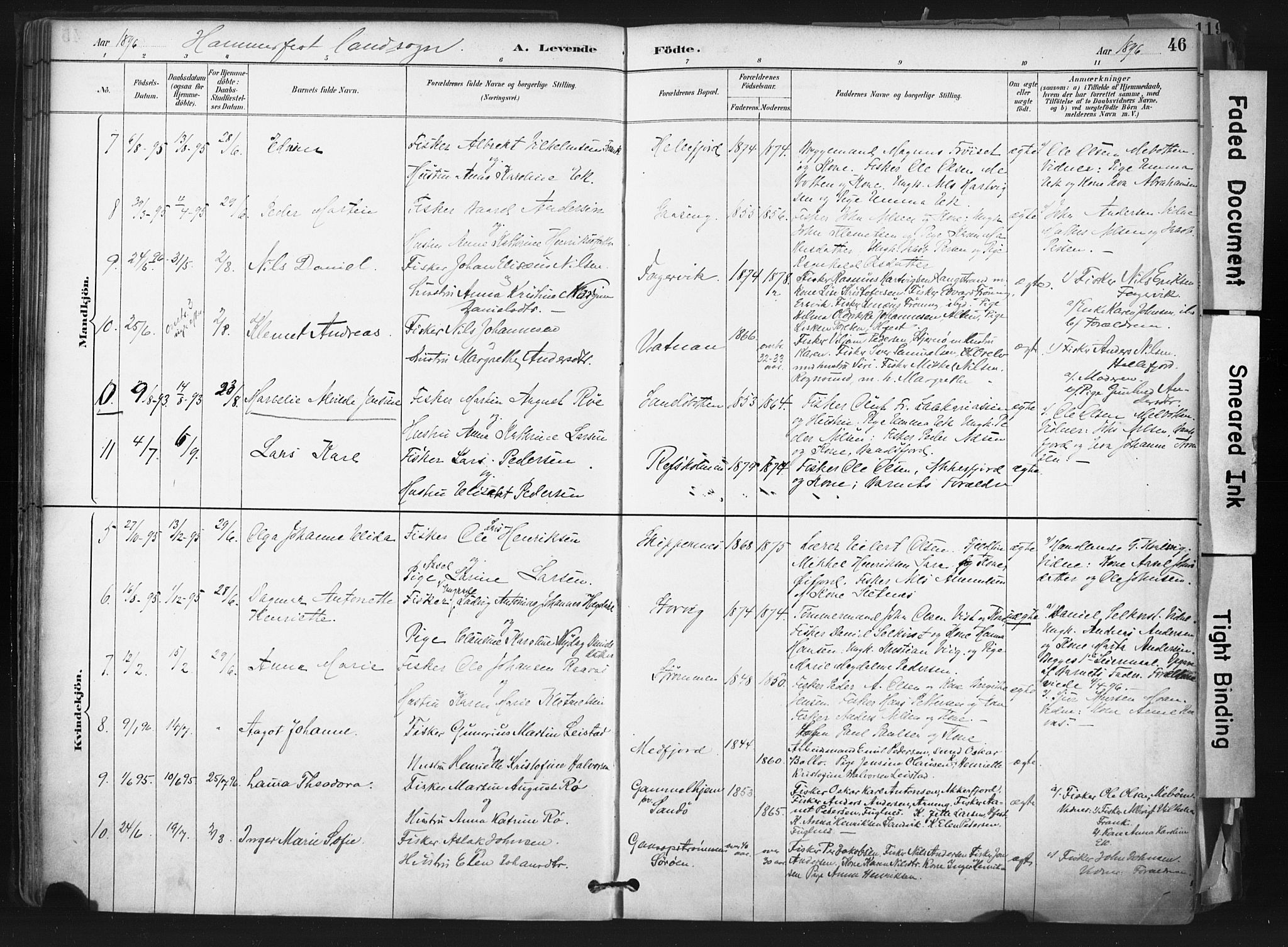Hammerfest sokneprestkontor, AV/SATØ-S-1347/H/Ha/L0011.kirke: Ministerialbok nr. 11 /1, 1885-1897, s. 46