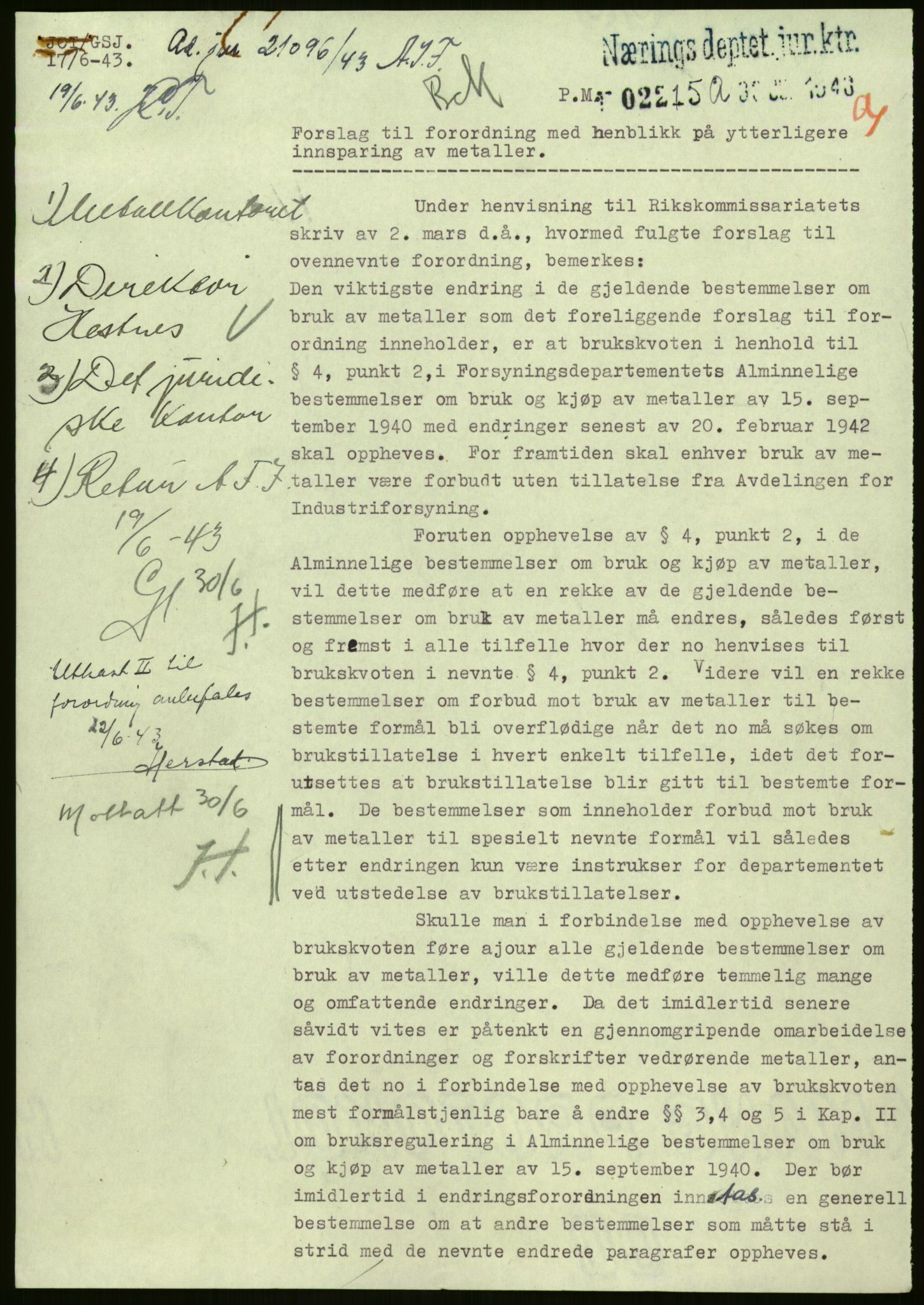 Direktoratet for industriforsyning, Sekretariatet, AV/RA-S-4153/D/Df/L0054: 9. Metallkontoret, 1940-1945, s. 55