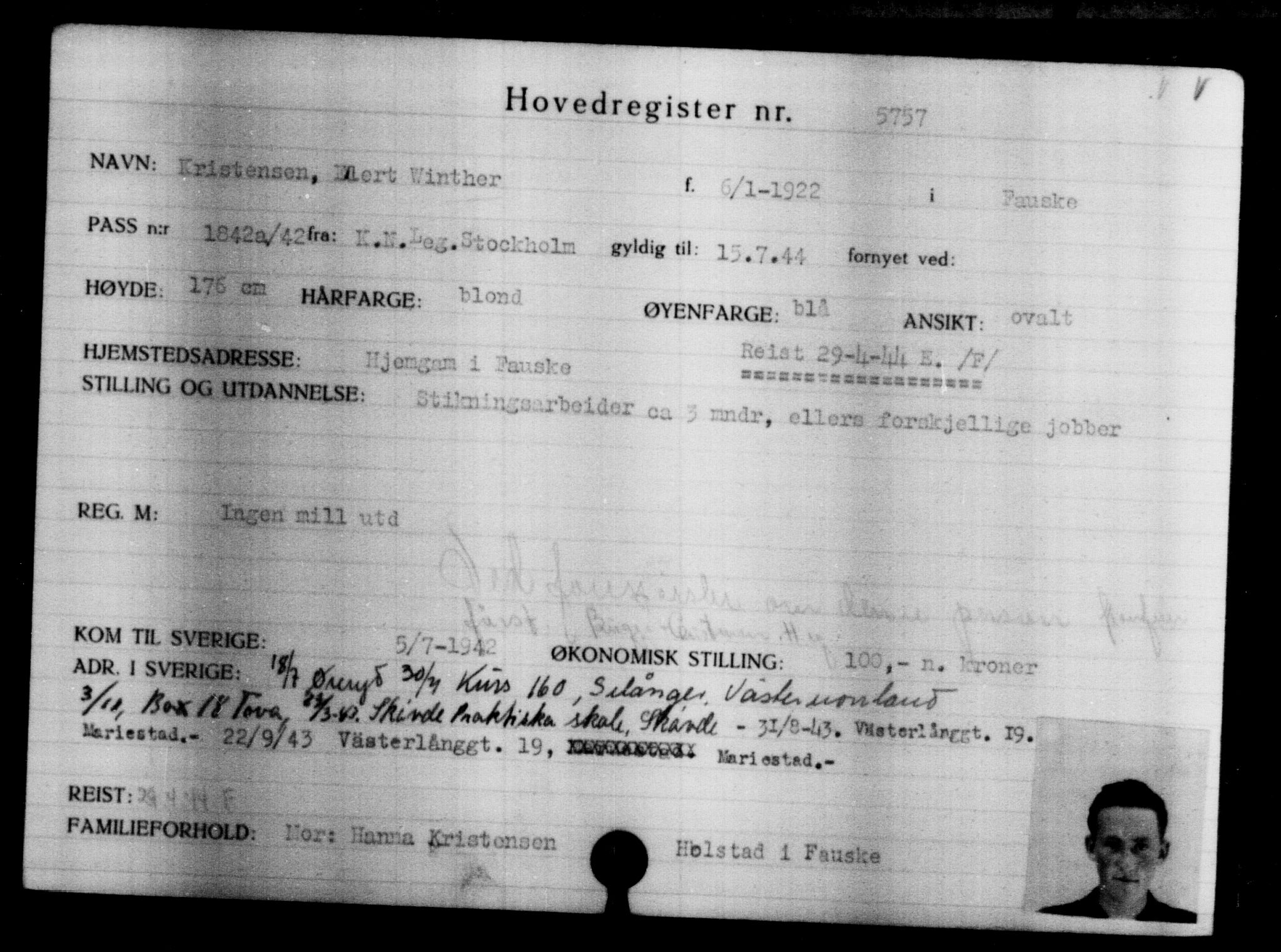 Utenriksstasjonene, Legasjonen i Stockholm, Flyktningkontoret, AV/RA-S-6753/V/Va/L0004: Kjesäterkartoteket, flyktninger med registreringsnr. 3496-6610, 1940-1945, s. 2620