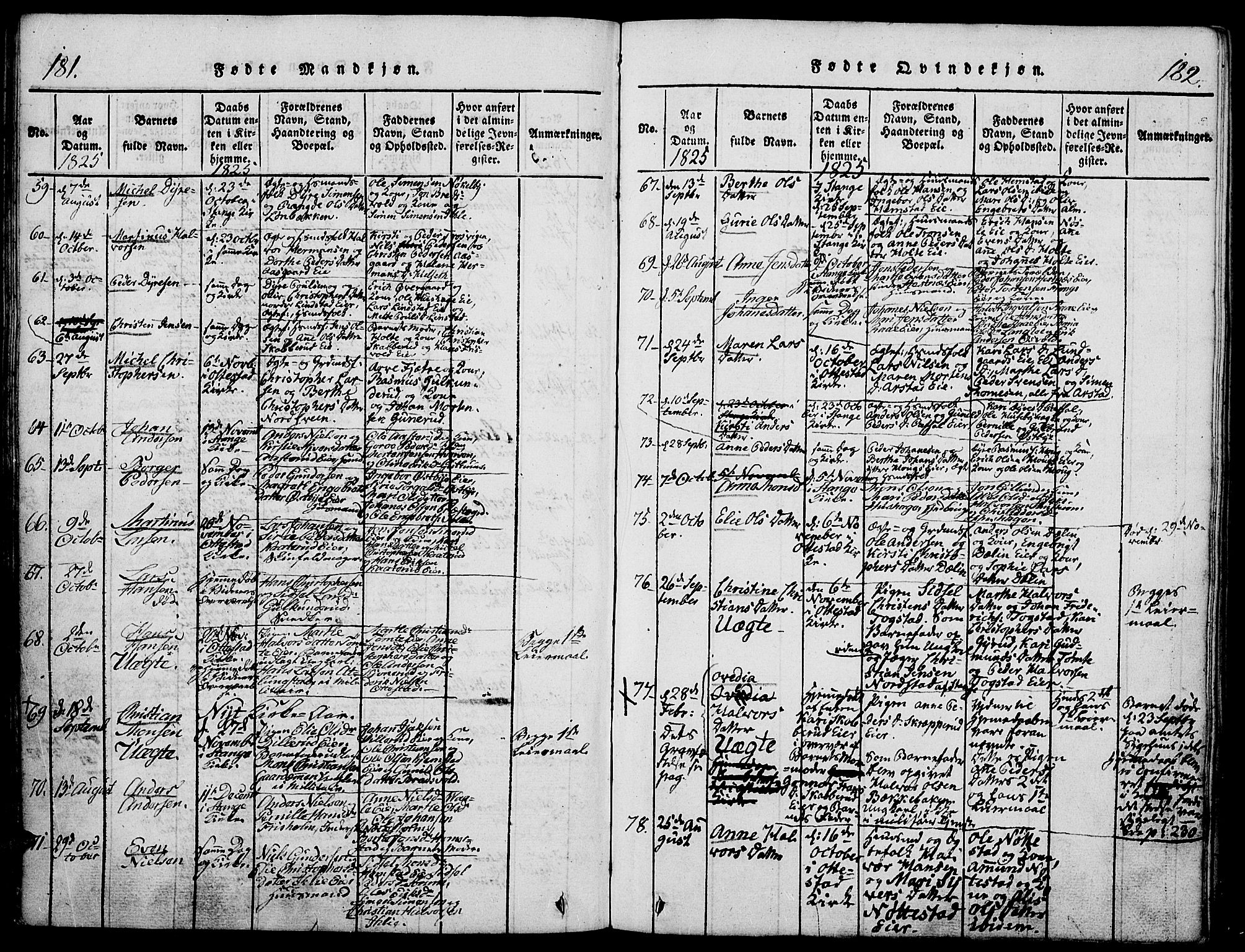 Stange prestekontor, AV/SAH-PREST-002/K/L0008: Ministerialbok nr. 8, 1814-1825, s. 181-182
