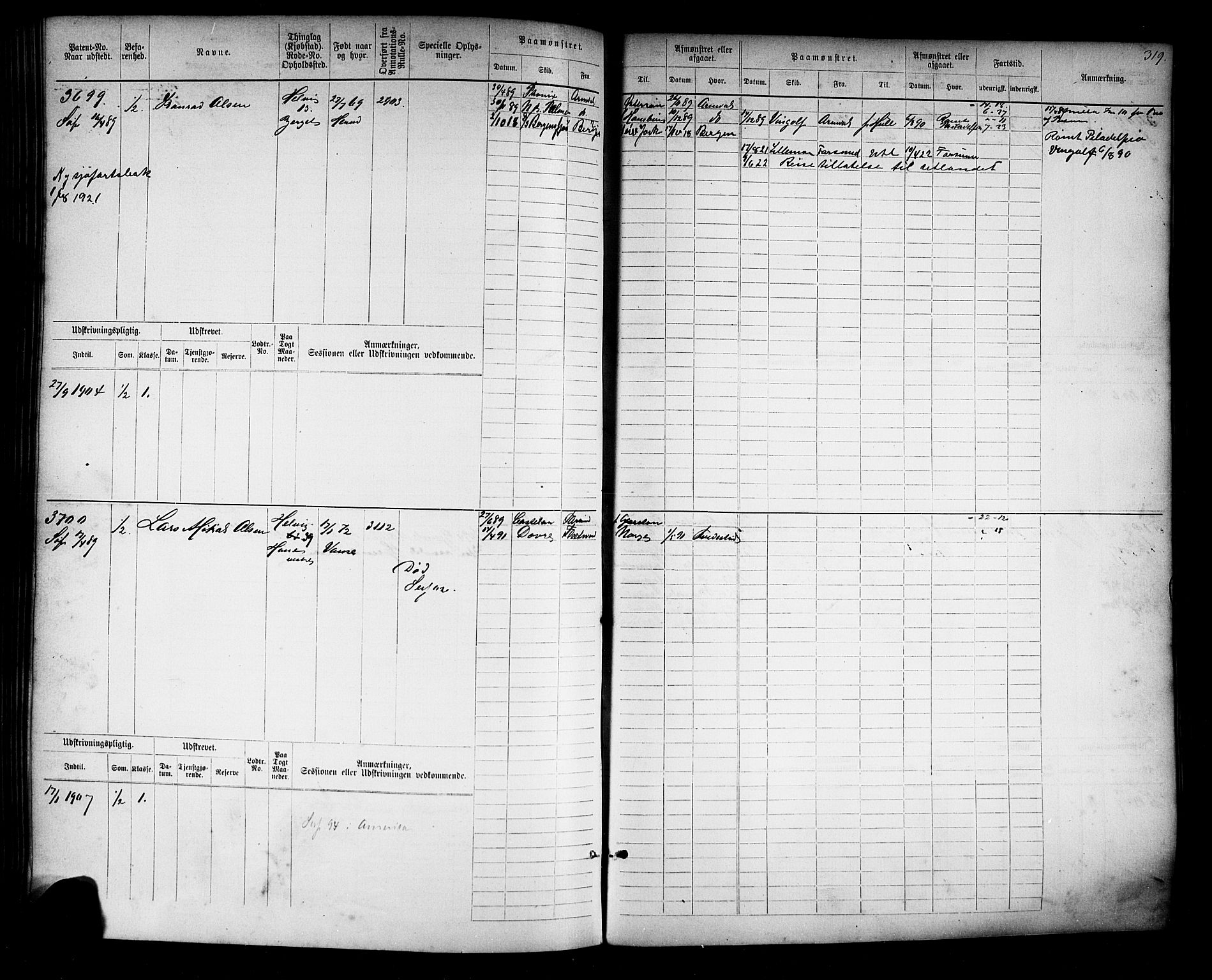 Farsund mønstringskrets, AV/SAK-2031-0017/F/Fb/L0019: Hovedrulle nr 3067-3832, Z-11, 1882-1922, s. 323