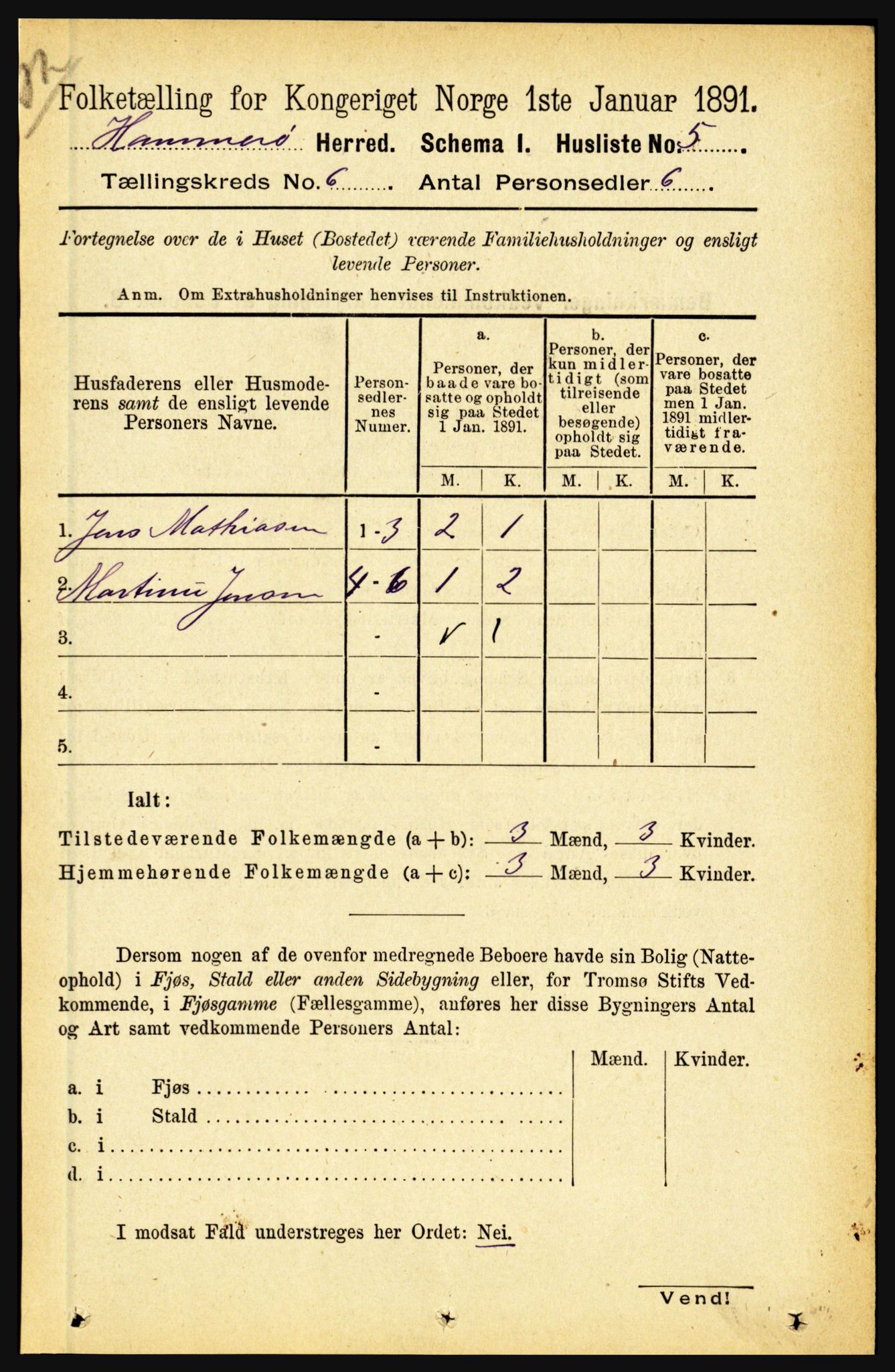 RA, Folketelling 1891 for 1849 Hamarøy herred, 1891, s. 2933