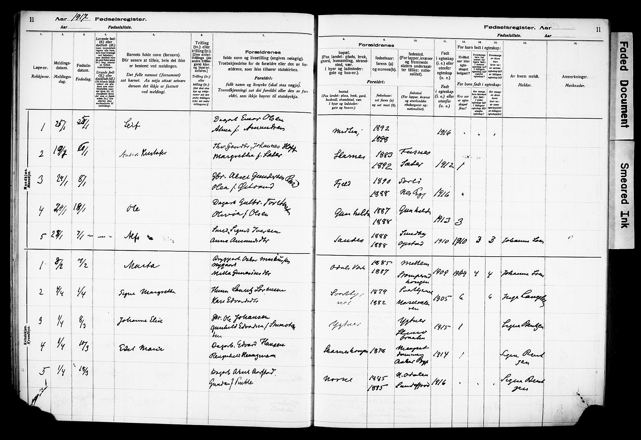 Sør-Odal prestekontor, AV/SAH-PREST-030/I/Id: Fødselsregister nr. 1, 1916-1931, s. 11