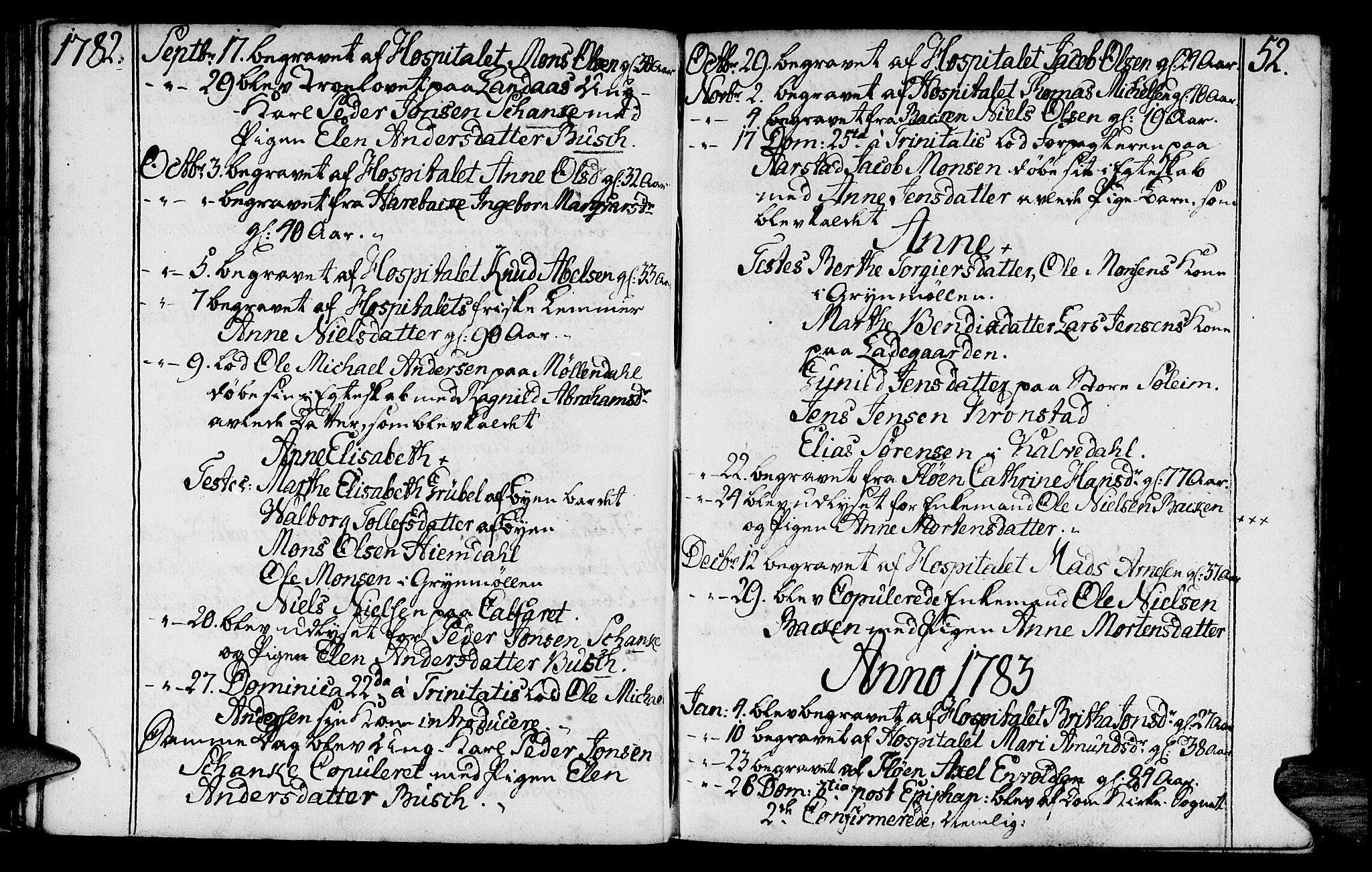St. Jørgens hospital og Årstad sokneprestembete, AV/SAB-A-99934: Ministerialbok nr. A 2, 1766-1814, s. 52