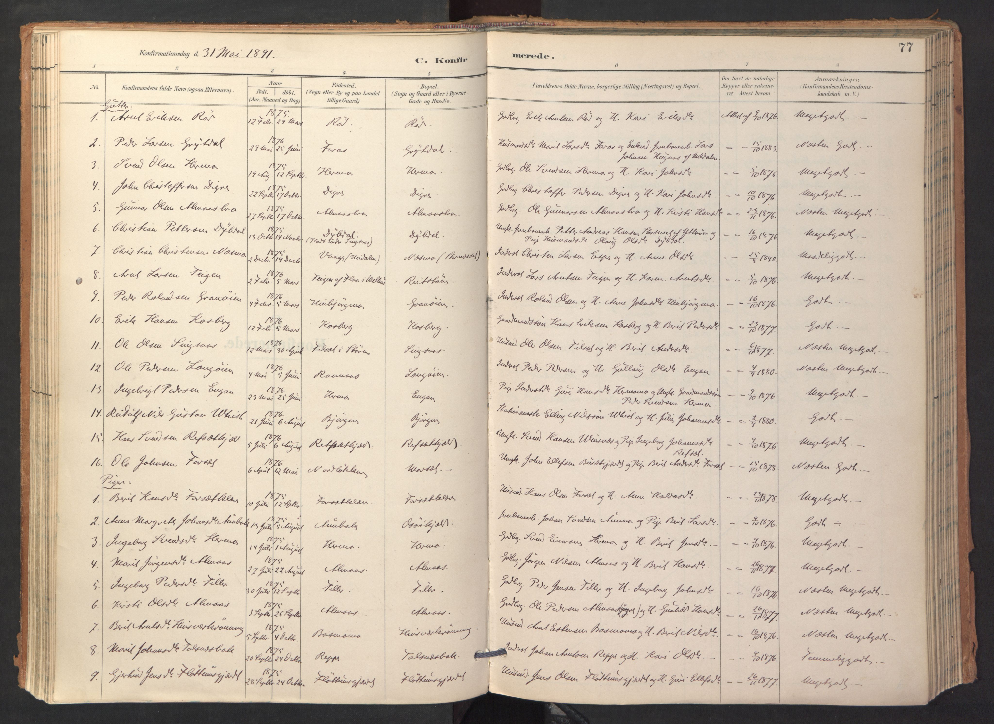 Ministerialprotokoller, klokkerbøker og fødselsregistre - Sør-Trøndelag, AV/SAT-A-1456/688/L1025: Ministerialbok nr. 688A02, 1891-1909, s. 77