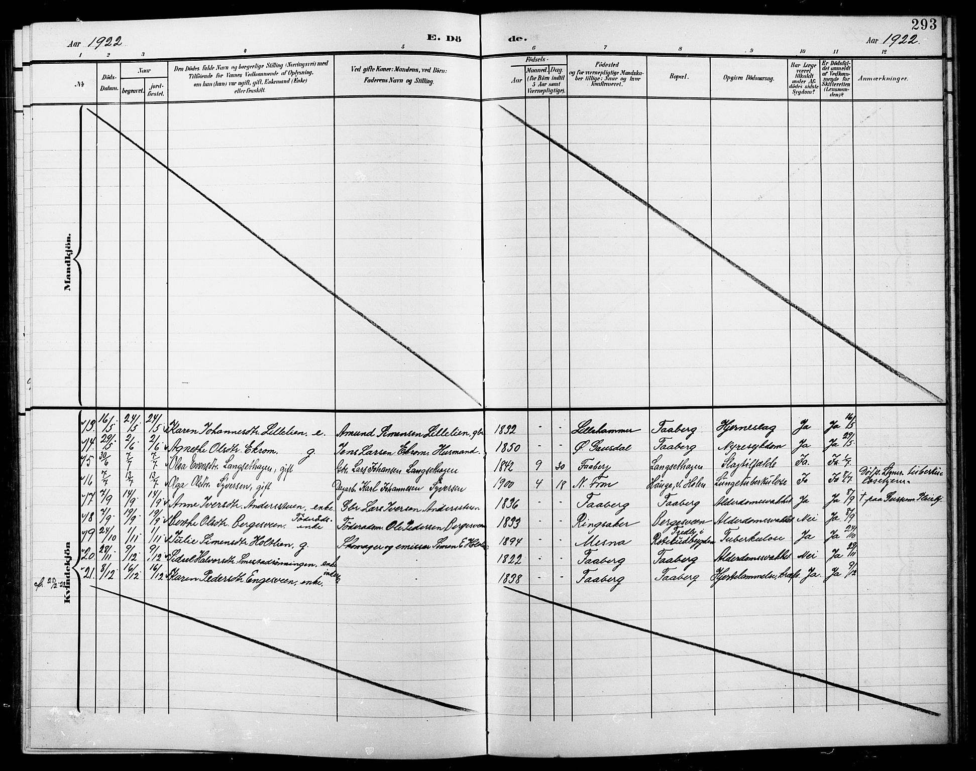 Fåberg prestekontor, SAH/PREST-086/H/Ha/Hab/L0012: Klokkerbok nr. 12, 1903-1924, s. 293