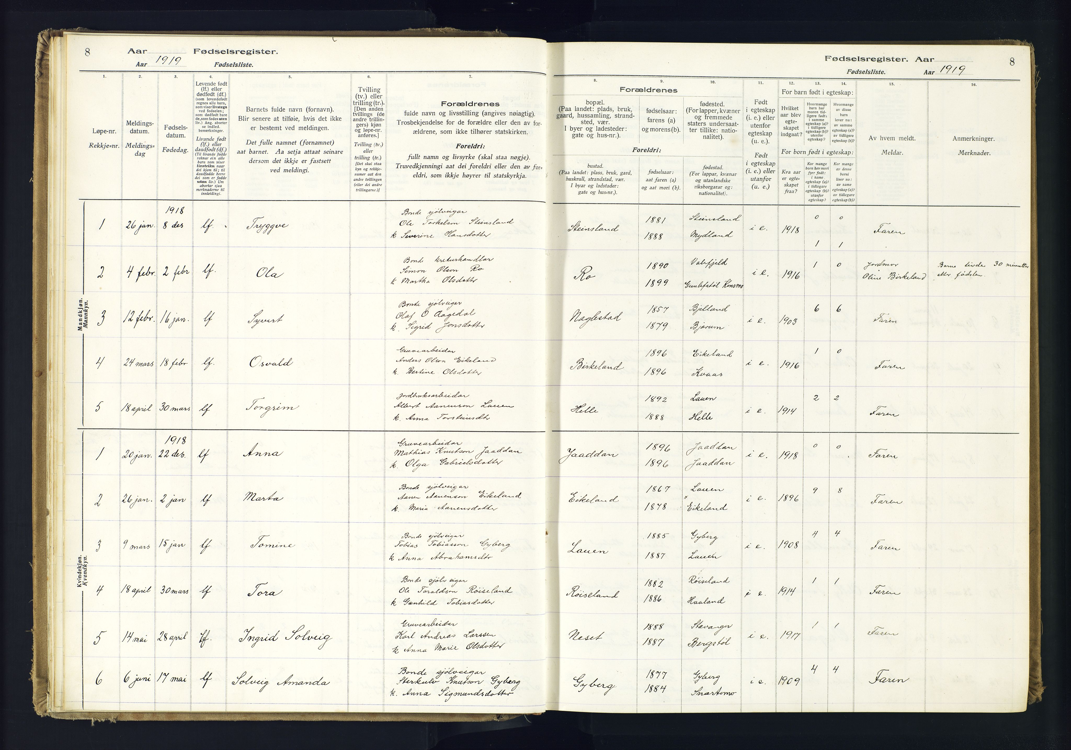 Hægebostad sokneprestkontor, SAK/1111-0024/J/Ja/L0001: Fødselsregister nr. II.6.7, 1916-1982, s. 8
