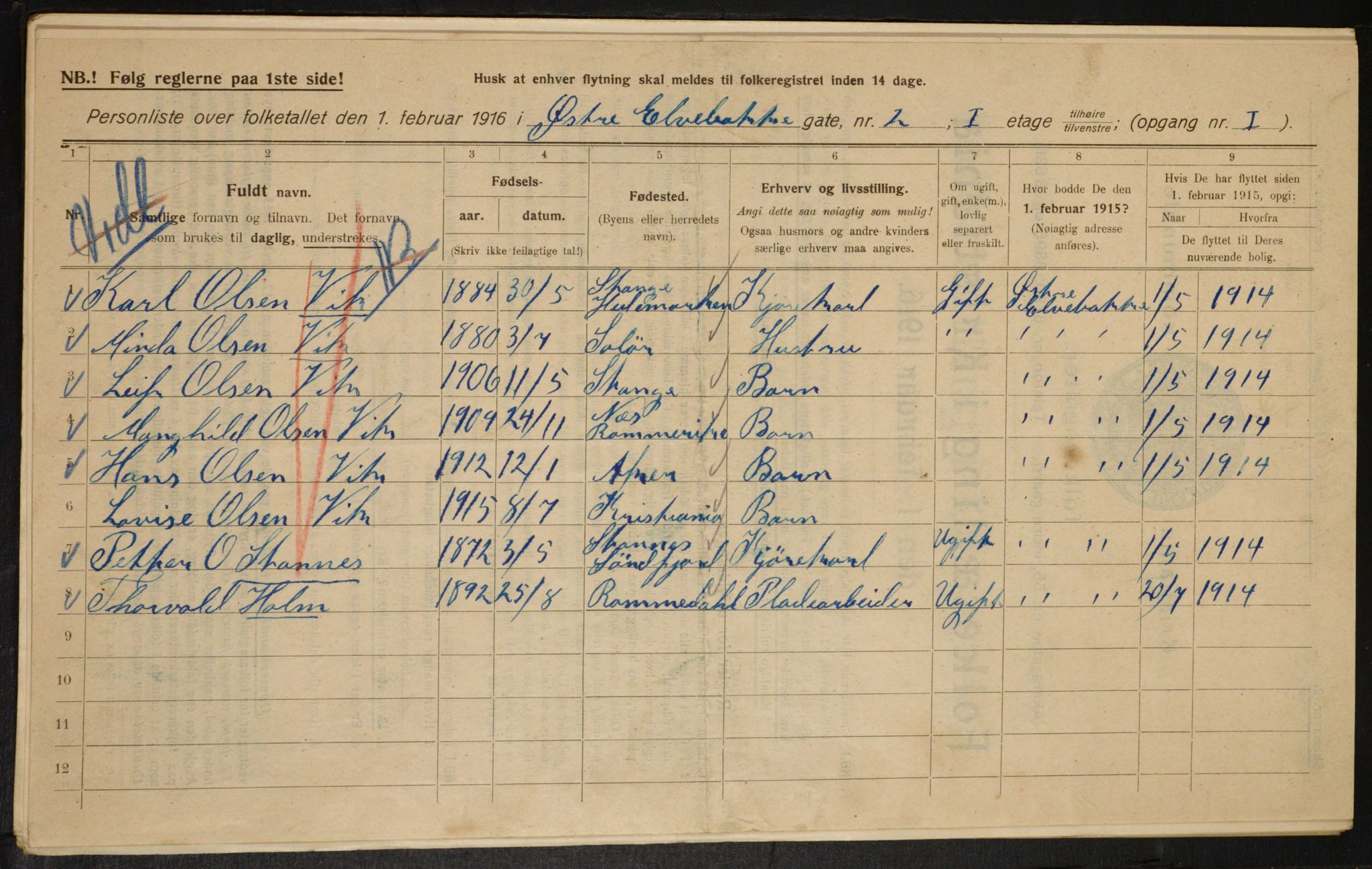 OBA, Kommunal folketelling 1.2.1916 for Kristiania, 1916, s. 133095