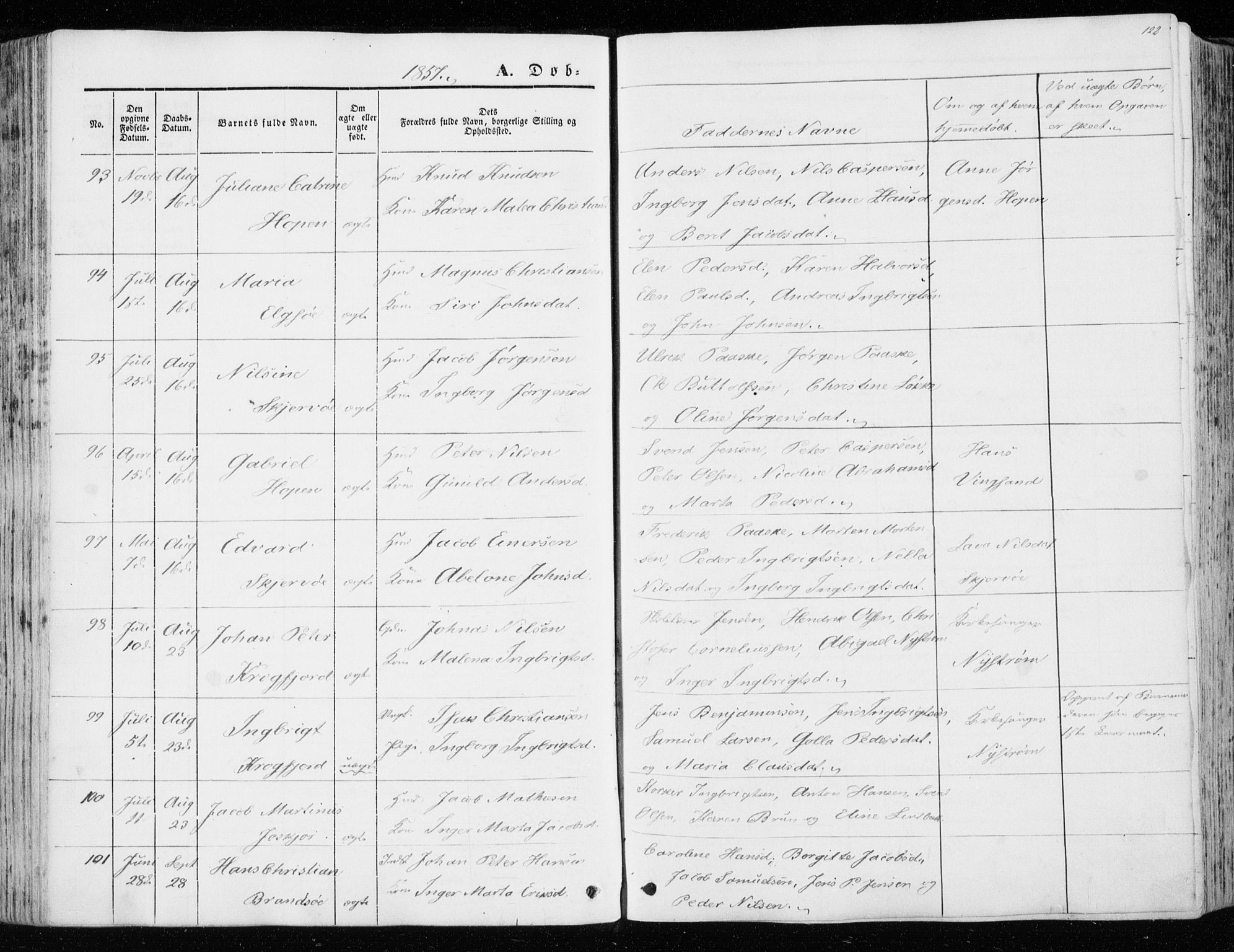Ministerialprotokoller, klokkerbøker og fødselsregistre - Sør-Trøndelag, SAT/A-1456/657/L0704: Ministerialbok nr. 657A05, 1846-1857, s. 122