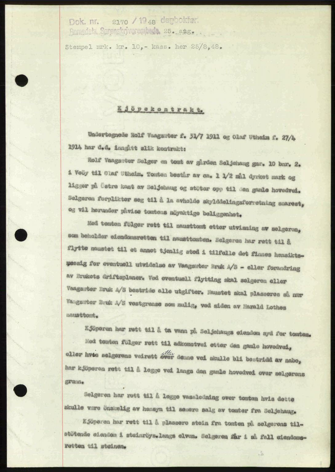 Romsdal sorenskriveri, SAT/A-4149/1/2/2C: Pantebok nr. A27, 1948-1948, Dagboknr: 2170/1948