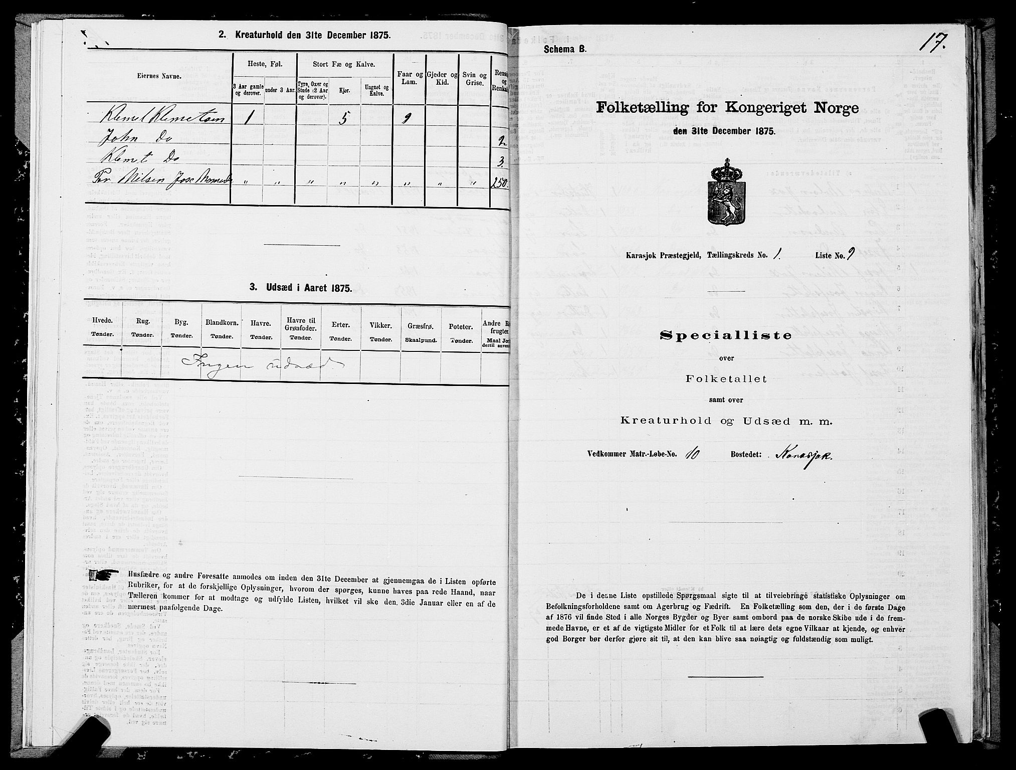 SATØ, Folketelling 1875 for 2021P Karasjok prestegjeld, 1875, s. 1017