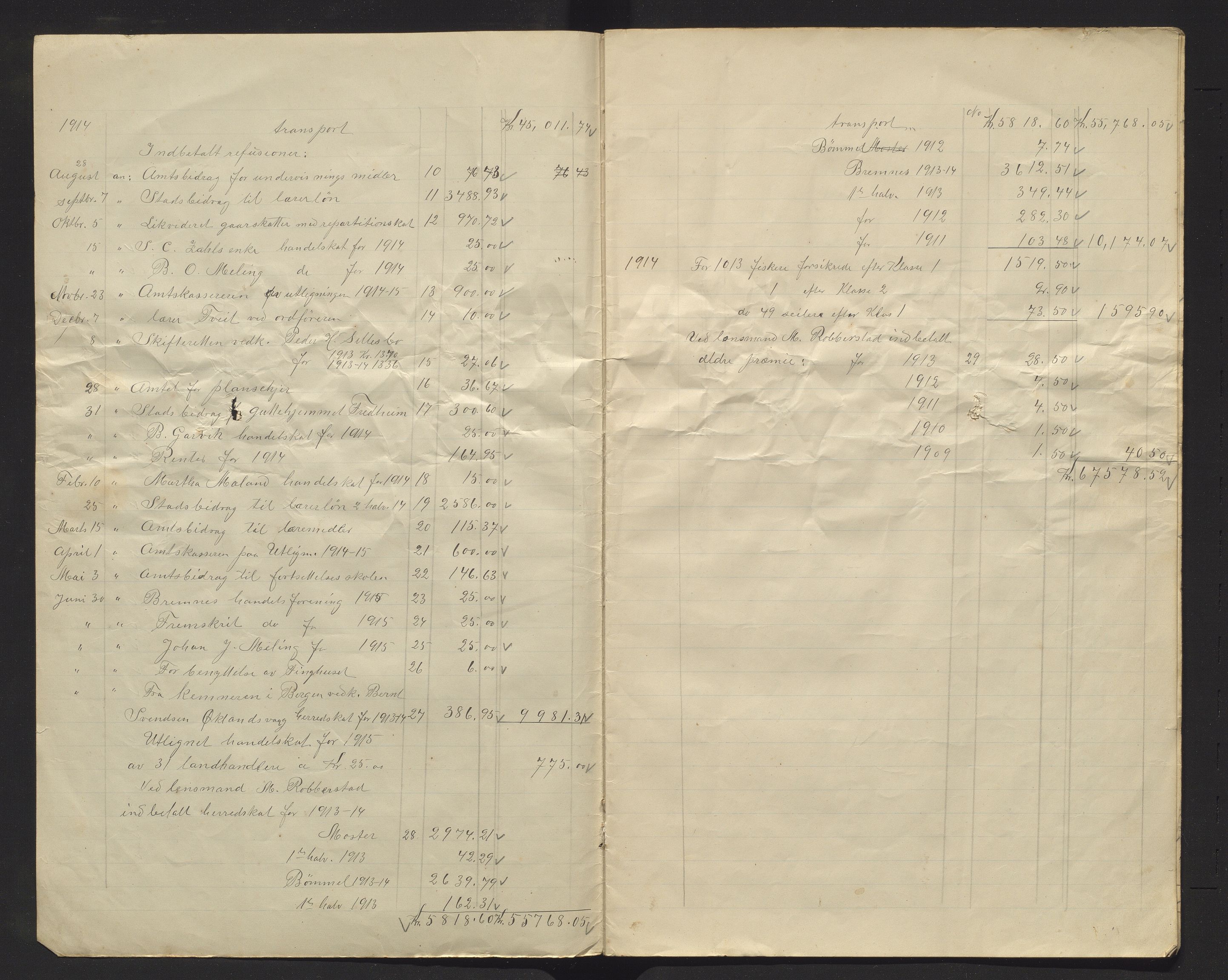 Finnaas kommune. Heradskassen, IKAH/1218a-121/R/Ra/Raa/L0001/0005: Årsrekneskap / Årsrekneskap , 1914-1915