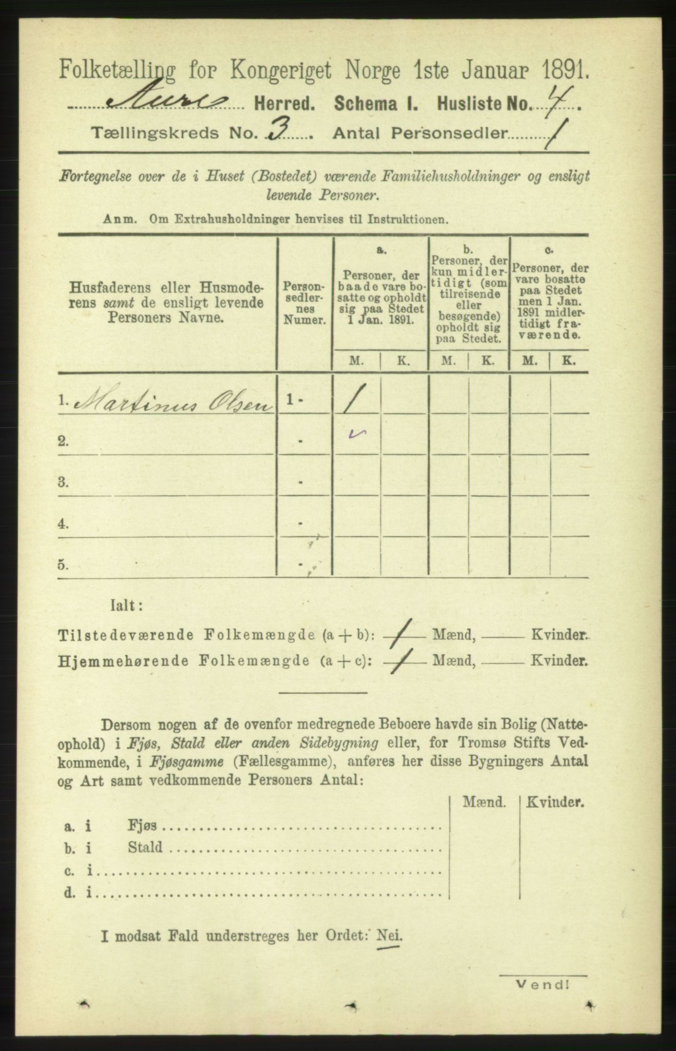 RA, Folketelling 1891 for 1569 Aure herred, 1891, s. 1495