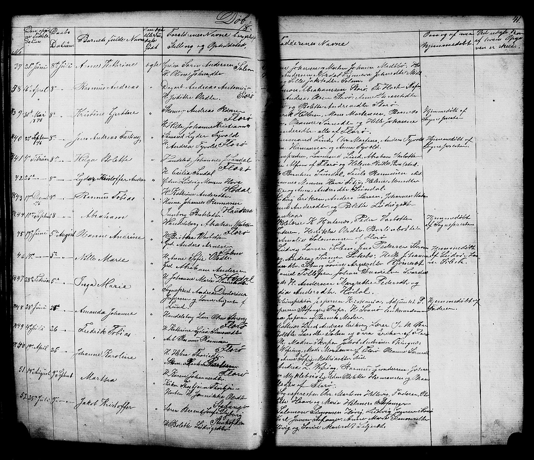 Kinn sokneprestembete, AV/SAB-A-80801/H/Hab/Habc/L0002: Klokkerbok nr. C 2, 1869-1918, s. 41