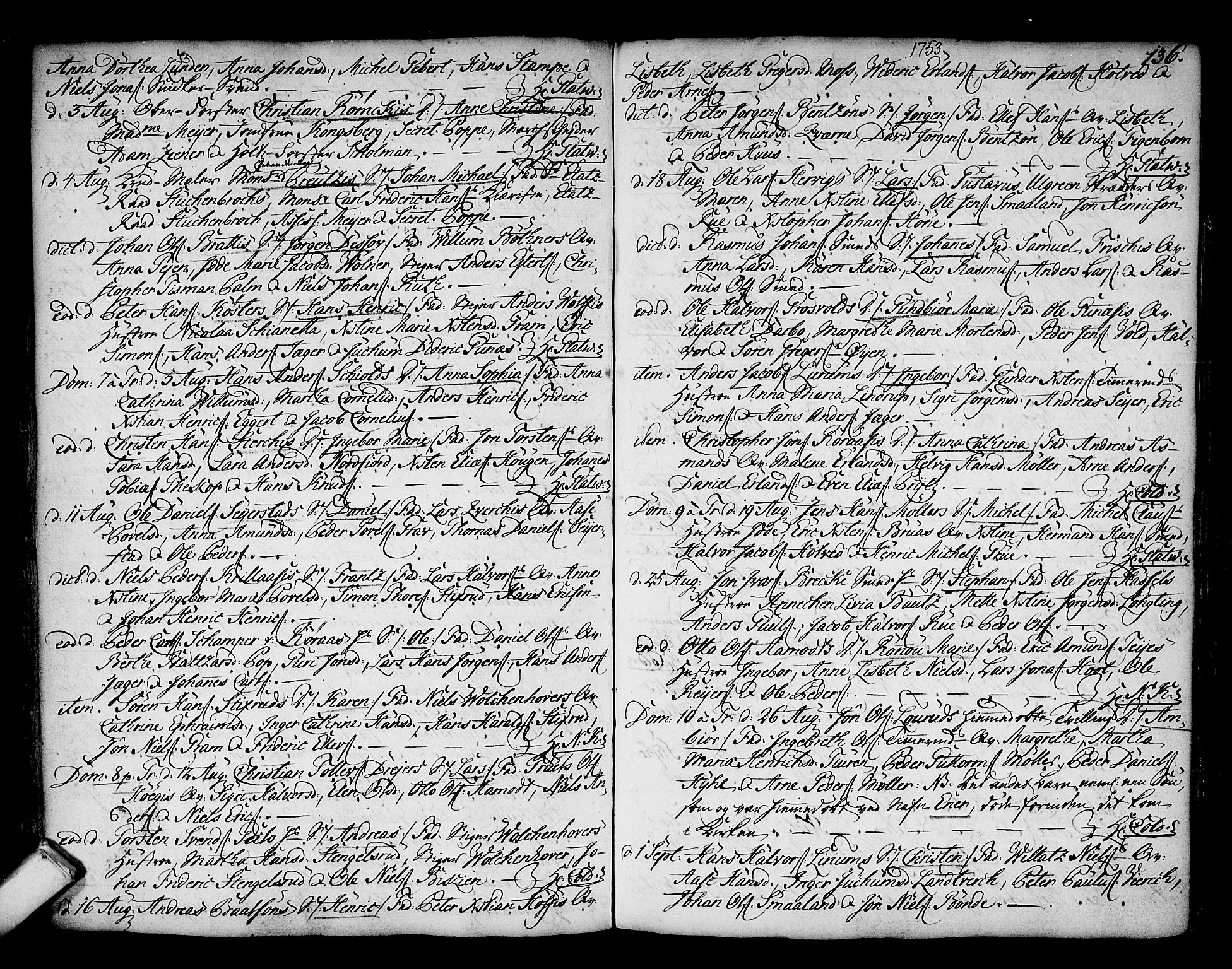 Kongsberg kirkebøker, SAKO/A-22/F/Fa/L0003: Ministerialbok nr. I 3, 1744-1755, s. 136