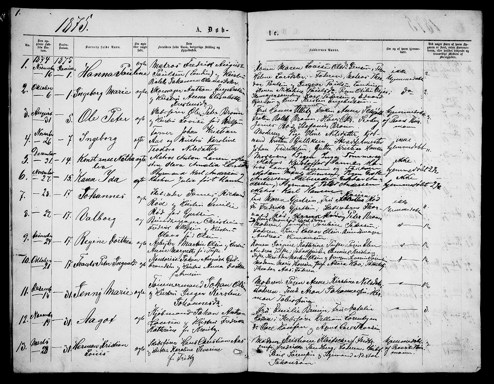 Tønsberg kirkebøker, AV/SAKO-A-330/G/Ga/L0005: Klokkerbok nr. 5, 1875-1885, s. 1