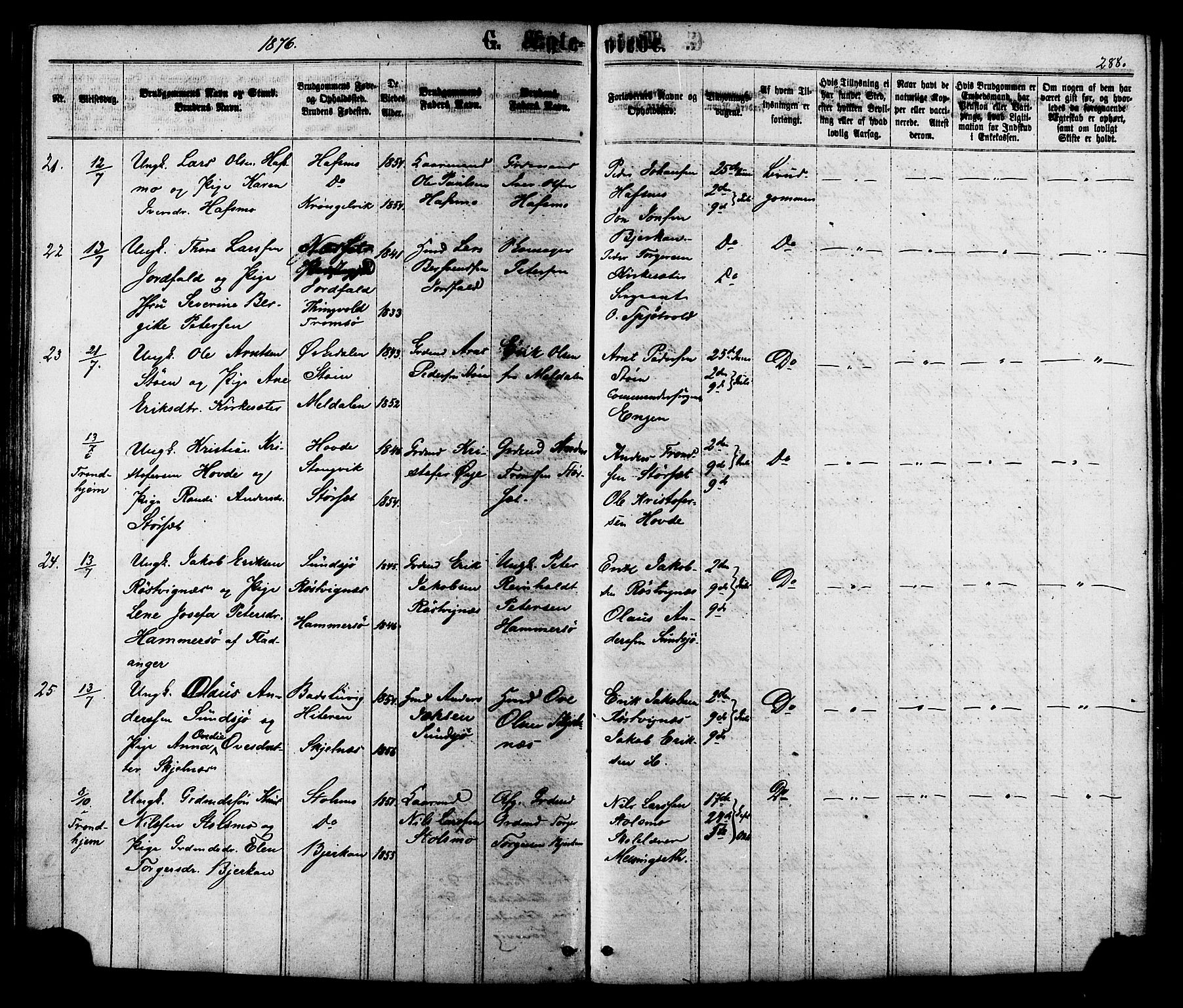 Ministerialprotokoller, klokkerbøker og fødselsregistre - Sør-Trøndelag, AV/SAT-A-1456/630/L0495: Ministerialbok nr. 630A08, 1868-1878, s. 288