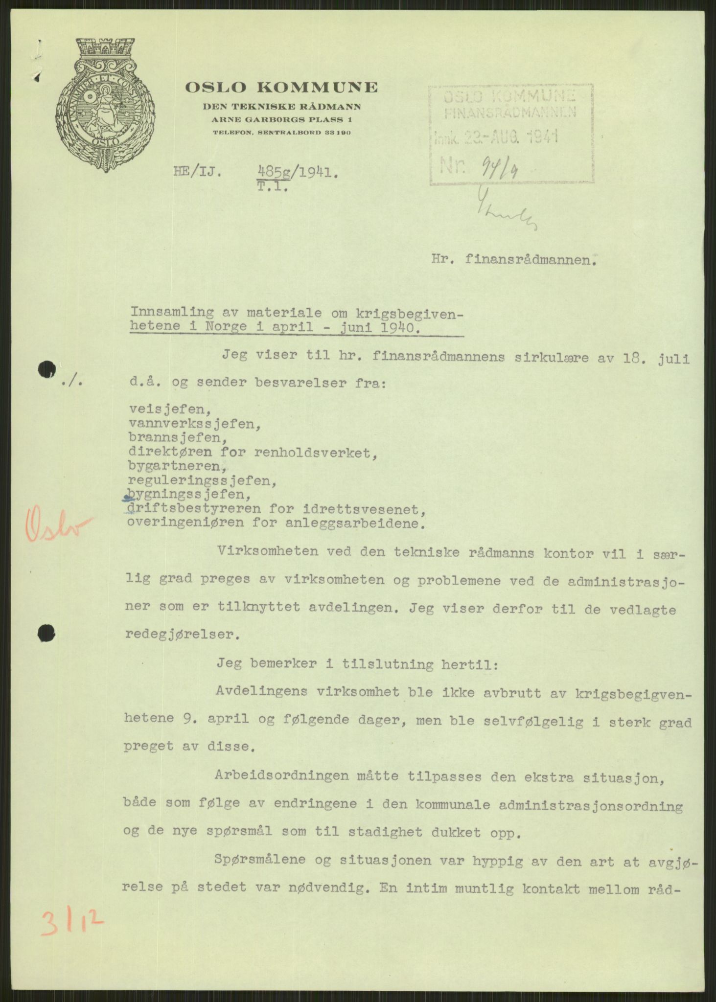 Forsvaret, Forsvarets krigshistoriske avdeling, AV/RA-RAFA-2017/Y/Ya/L0013: II-C-11-31 - Fylkesmenn.  Rapporter om krigsbegivenhetene 1940., 1940, s. 596