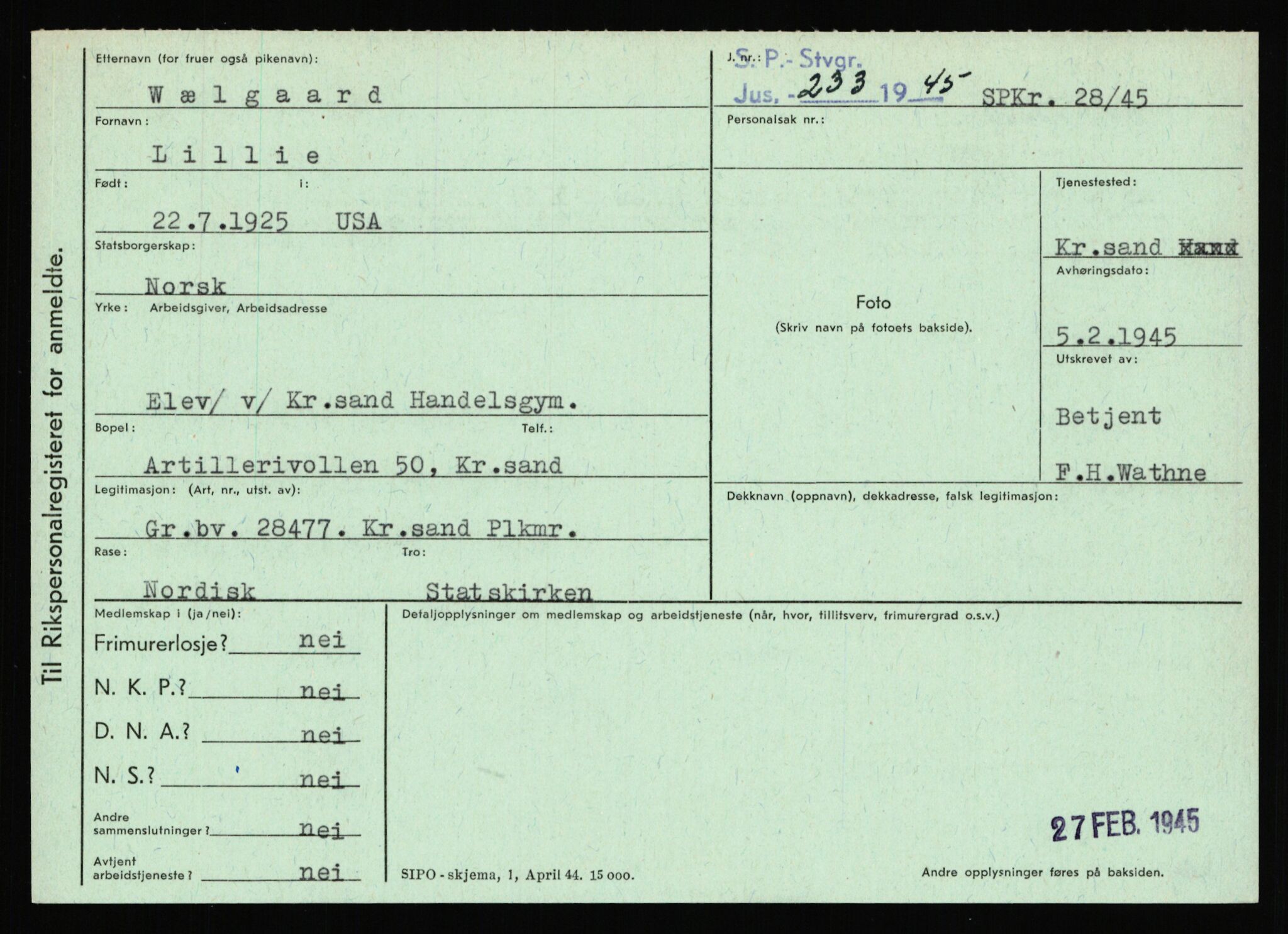 Statspolitiet - Hovedkontoret / Osloavdelingen, AV/RA-S-1329/C/Ca/L0016: Uberg - Øystese, 1943-1945, s. 3188