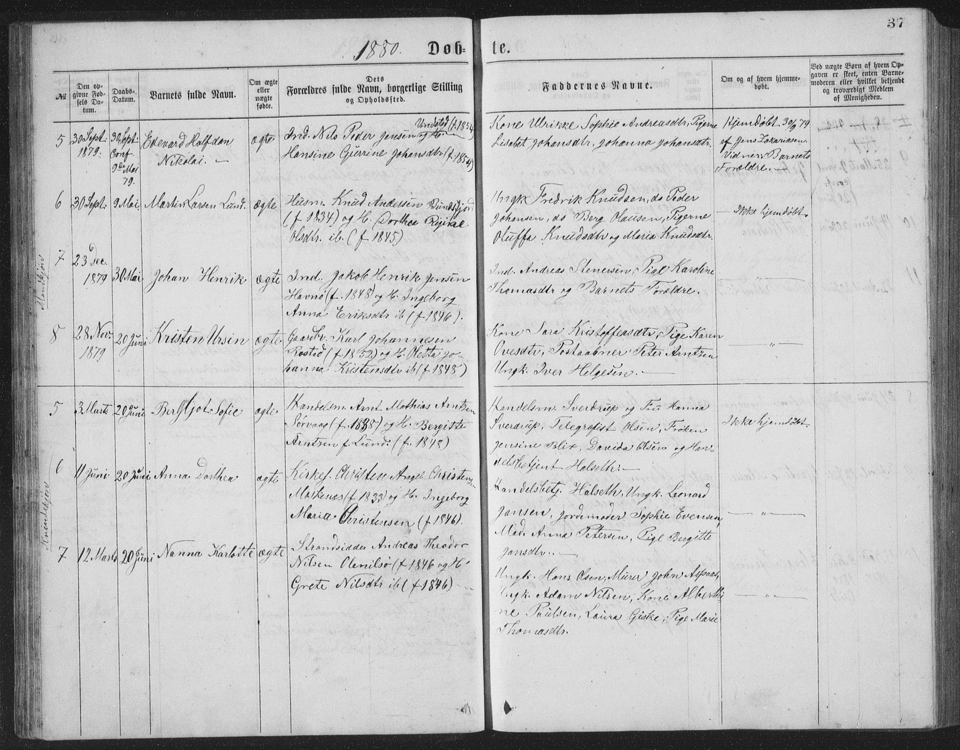 Ministerialprotokoller, klokkerbøker og fødselsregistre - Nordland, AV/SAT-A-1459/886/L1225: Klokkerbok nr. 886C02, 1874-1896, s. 37