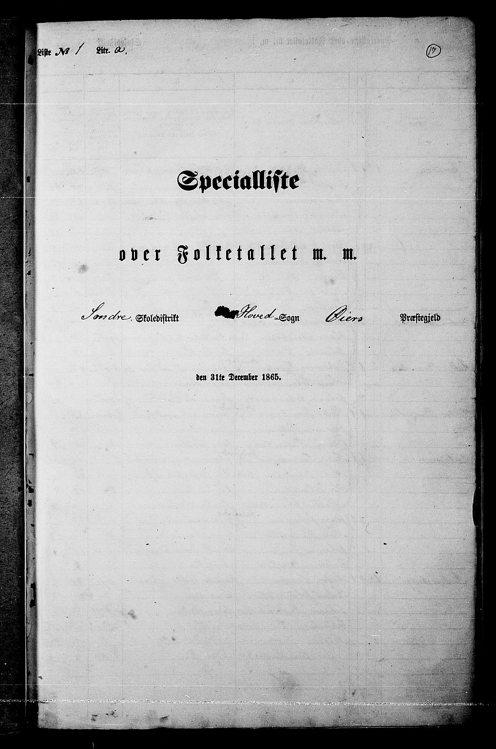 RA, Folketelling 1865 for 0521P Øyer prestegjeld, 1865, s. 14