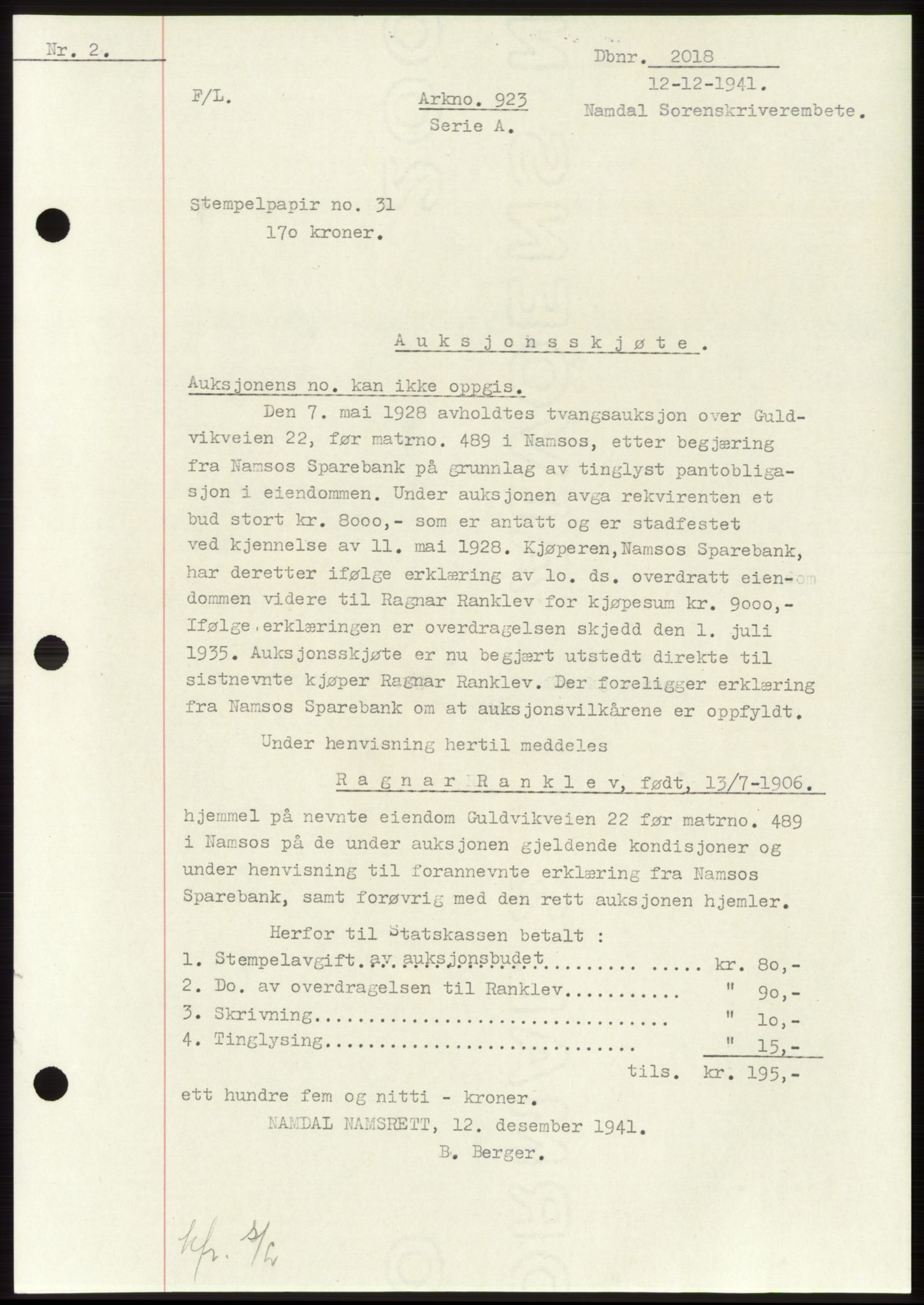 Namdal sorenskriveri, SAT/A-4133/1/2/2C: Pantebok nr. -, 1941-1942, Dagboknr: 2018/1941