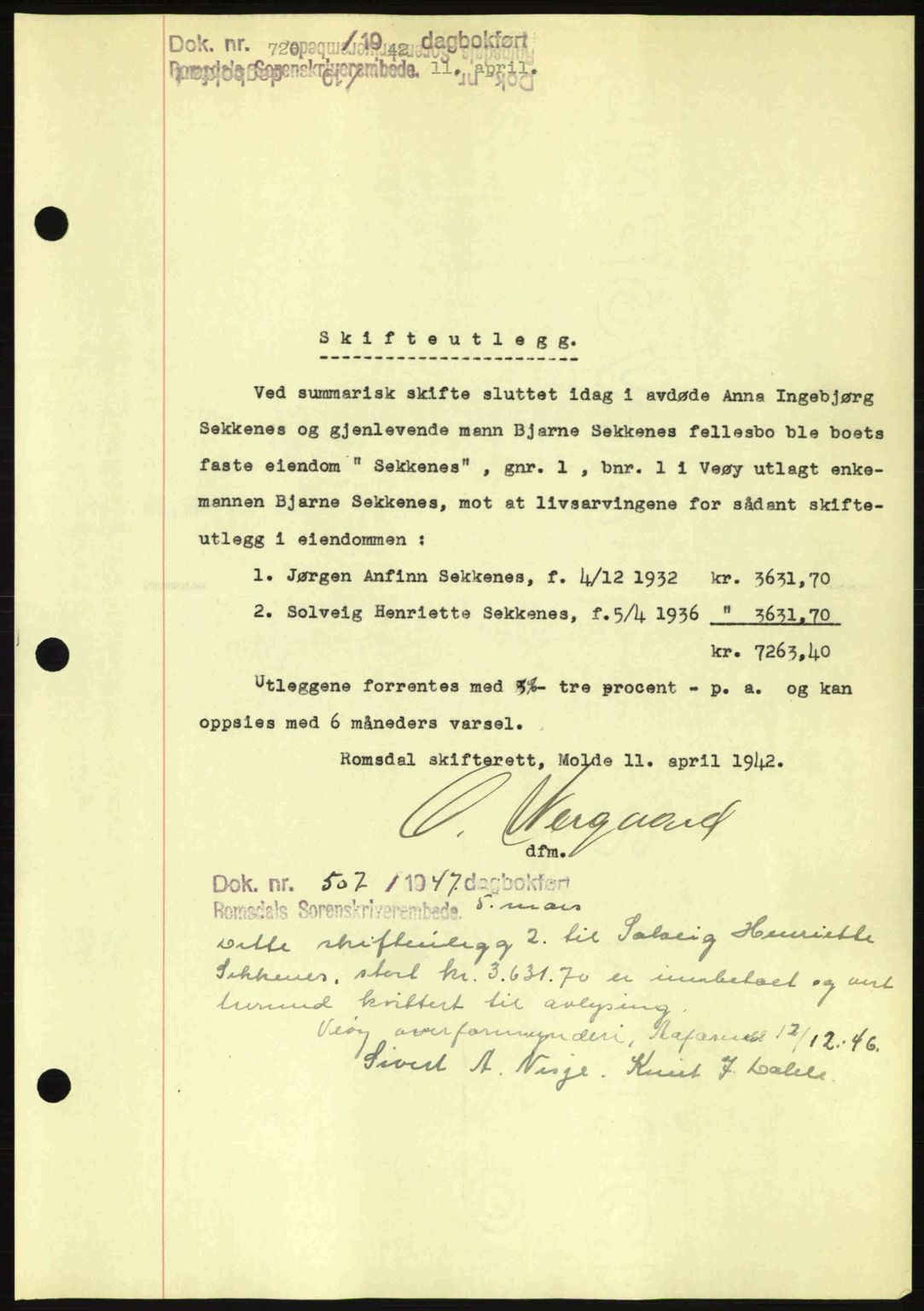 Romsdal sorenskriveri, SAT/A-4149/1/2/2C: Pantebok nr. A12, 1942-1942, Dagboknr: 720/1942