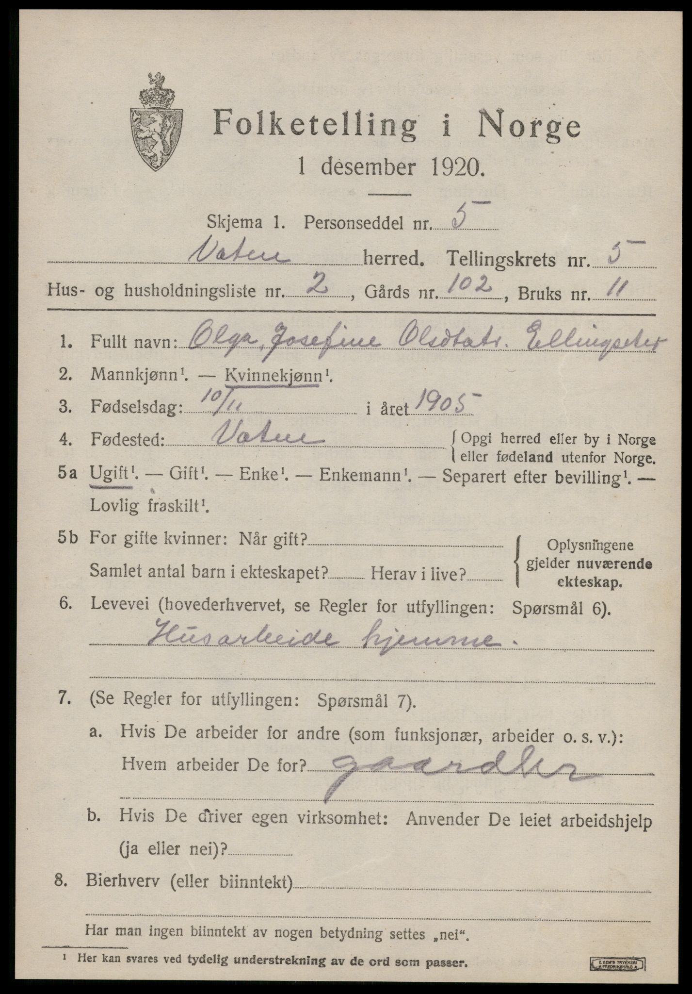 SAT, Folketelling 1920 for 1530 Vatne herred, 1920, s. 2164