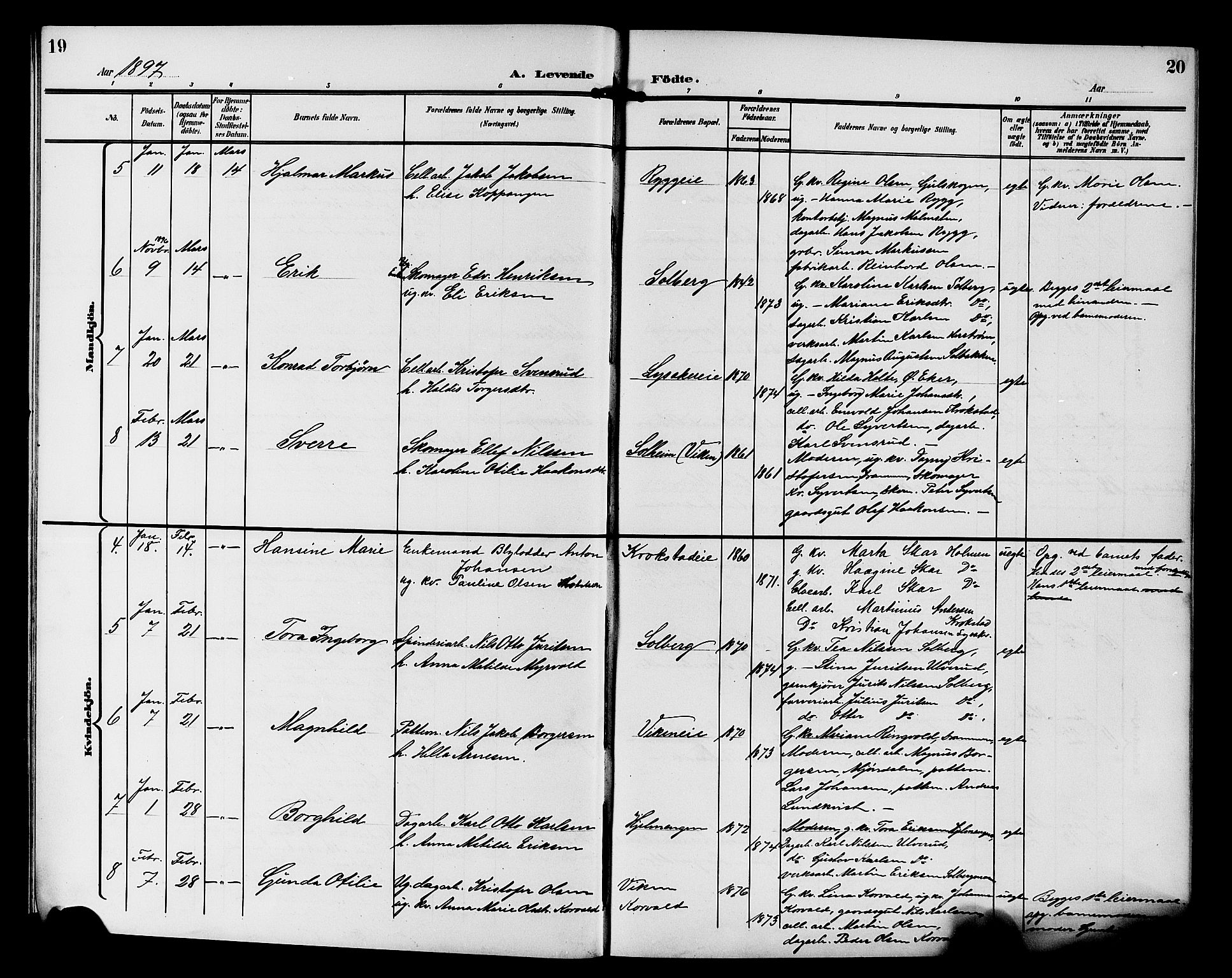 Nedre Eiker kirkebøker, AV/SAKO-A-612/G/Ga/L0003: Klokkerbok nr. 3, 1896-1905, s. 19-20