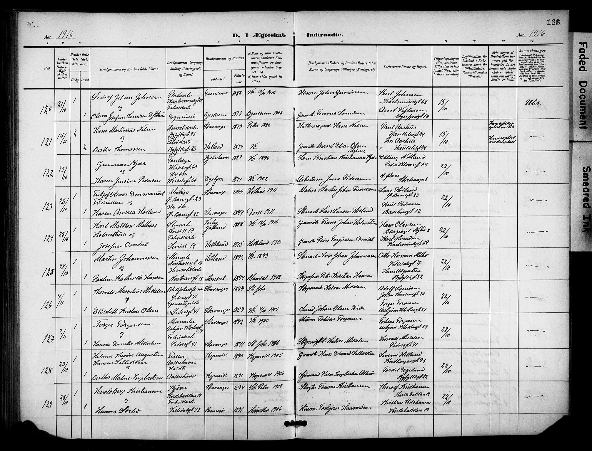 St. Johannes sokneprestkontor, AV/SAST-A-101814/001/30/30BB/L0005: Klokkerbok nr. B 5, 1901-1917, s. 168