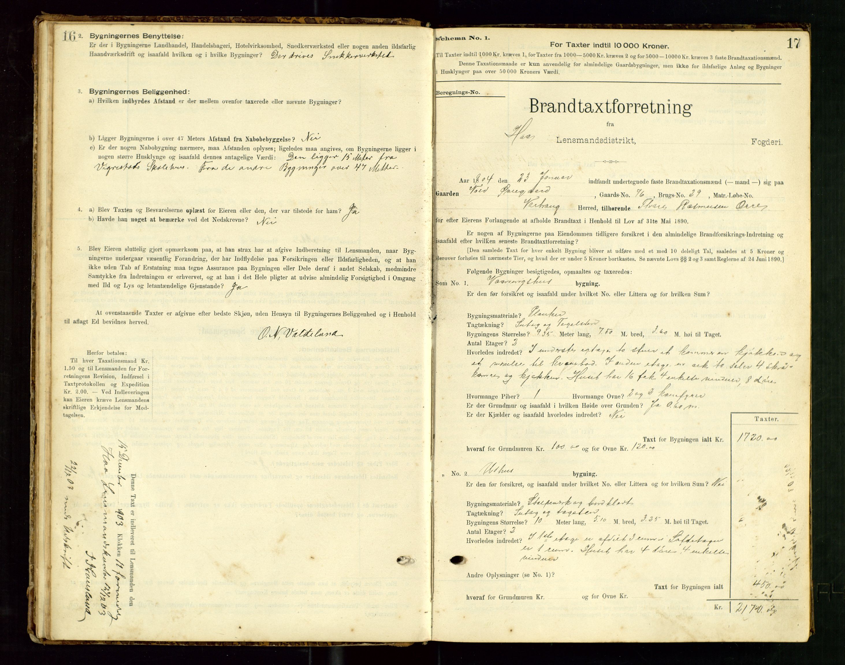 Hå lensmannskontor, SAST/A-100456/Goa/L0003: Takstprotokoll (skjema), 1895-1911, s. 16-17