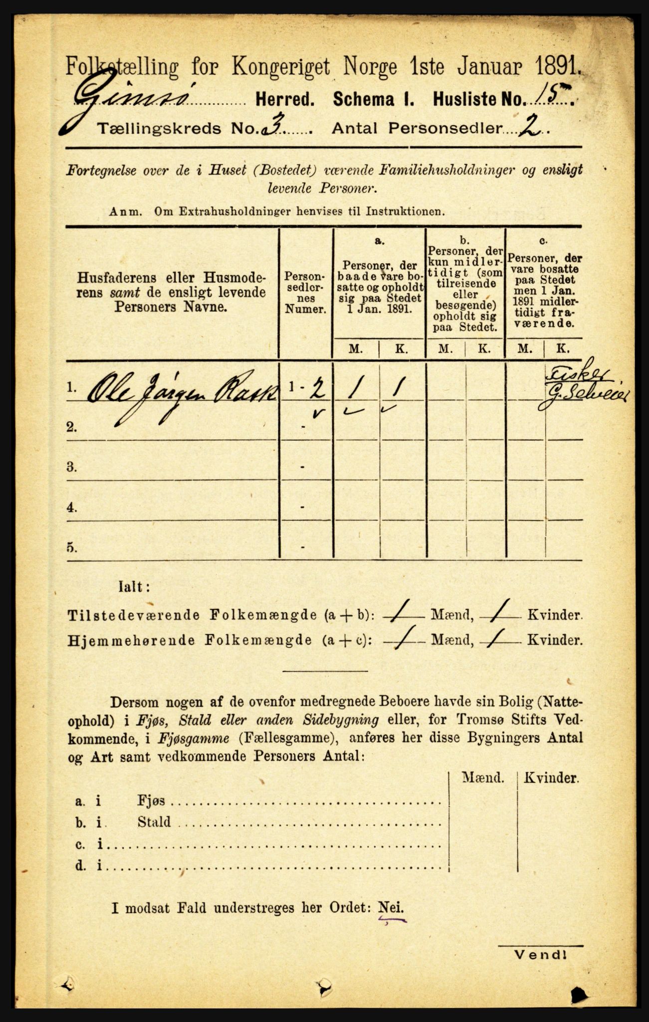 RA, Folketelling 1891 for 1864 Gimsøy herred, 1891, s. 486