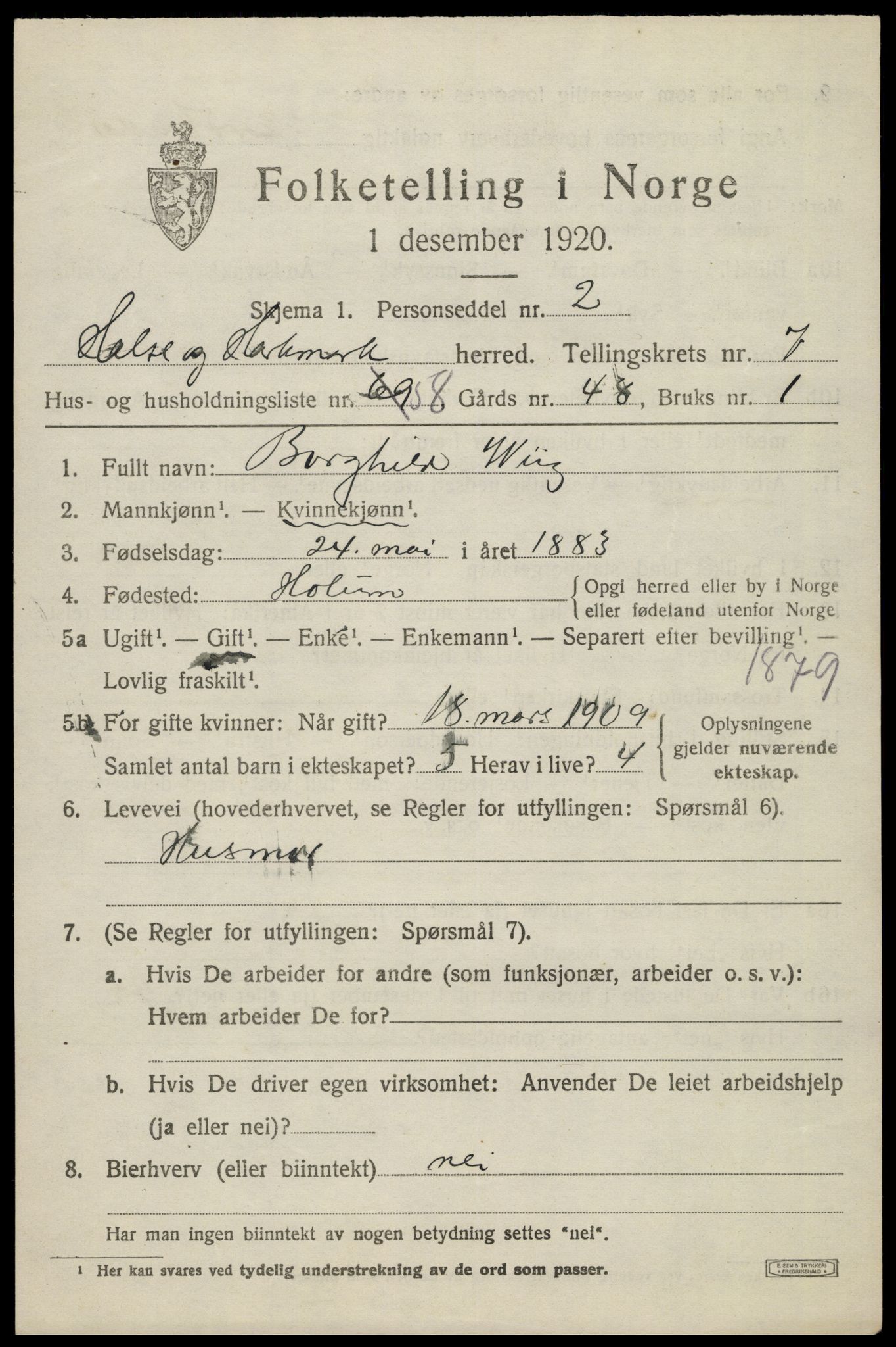 SAK, Folketelling 1920 for 1019 Halse og Harkmark herred, 1920, s. 4299