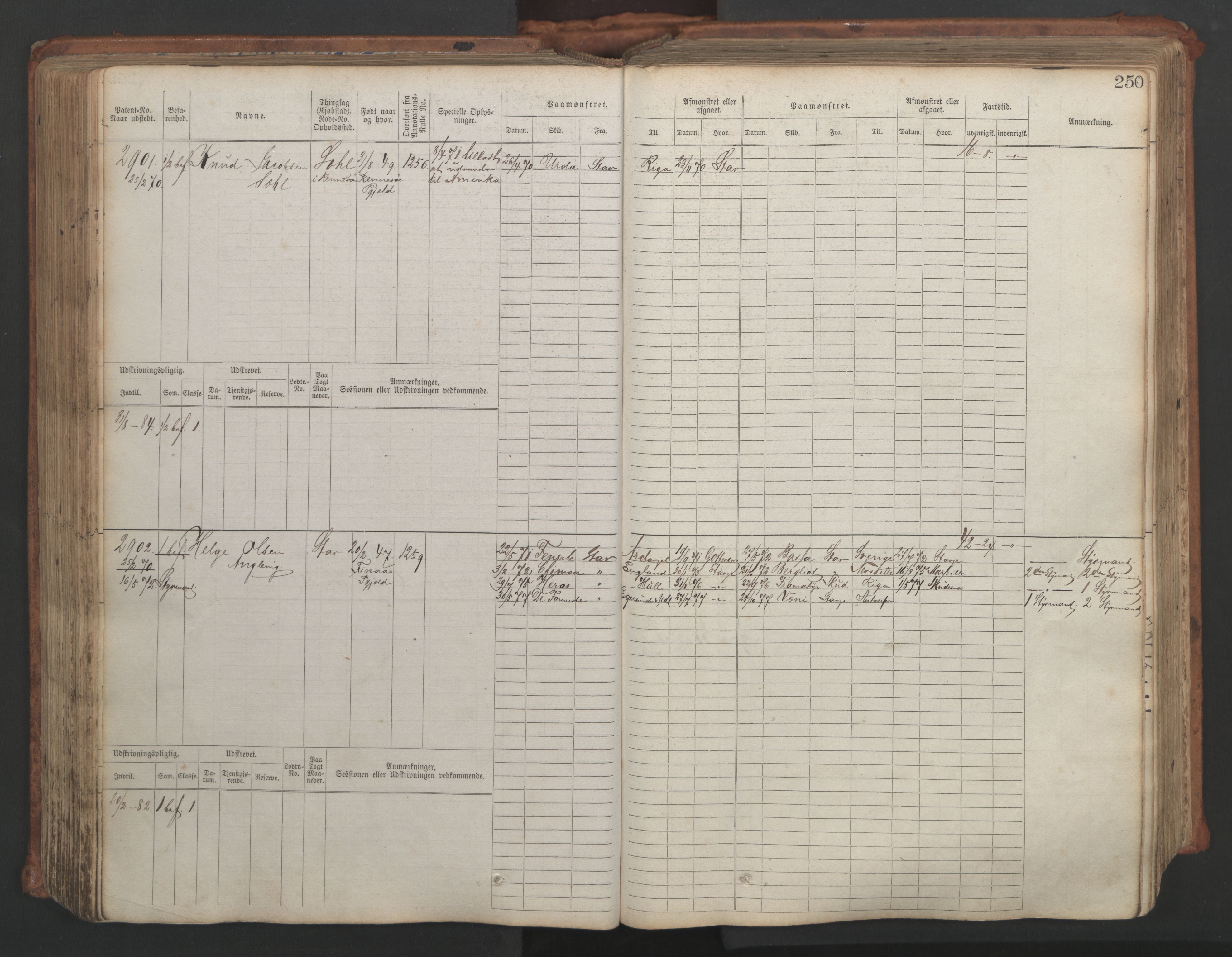 Stavanger sjømannskontor, AV/SAST-A-102006/F/Fb/Fbb/L0007: Sjøfartshovedrulle, patentnr. 2403-3604, 1869-1880, s. 283