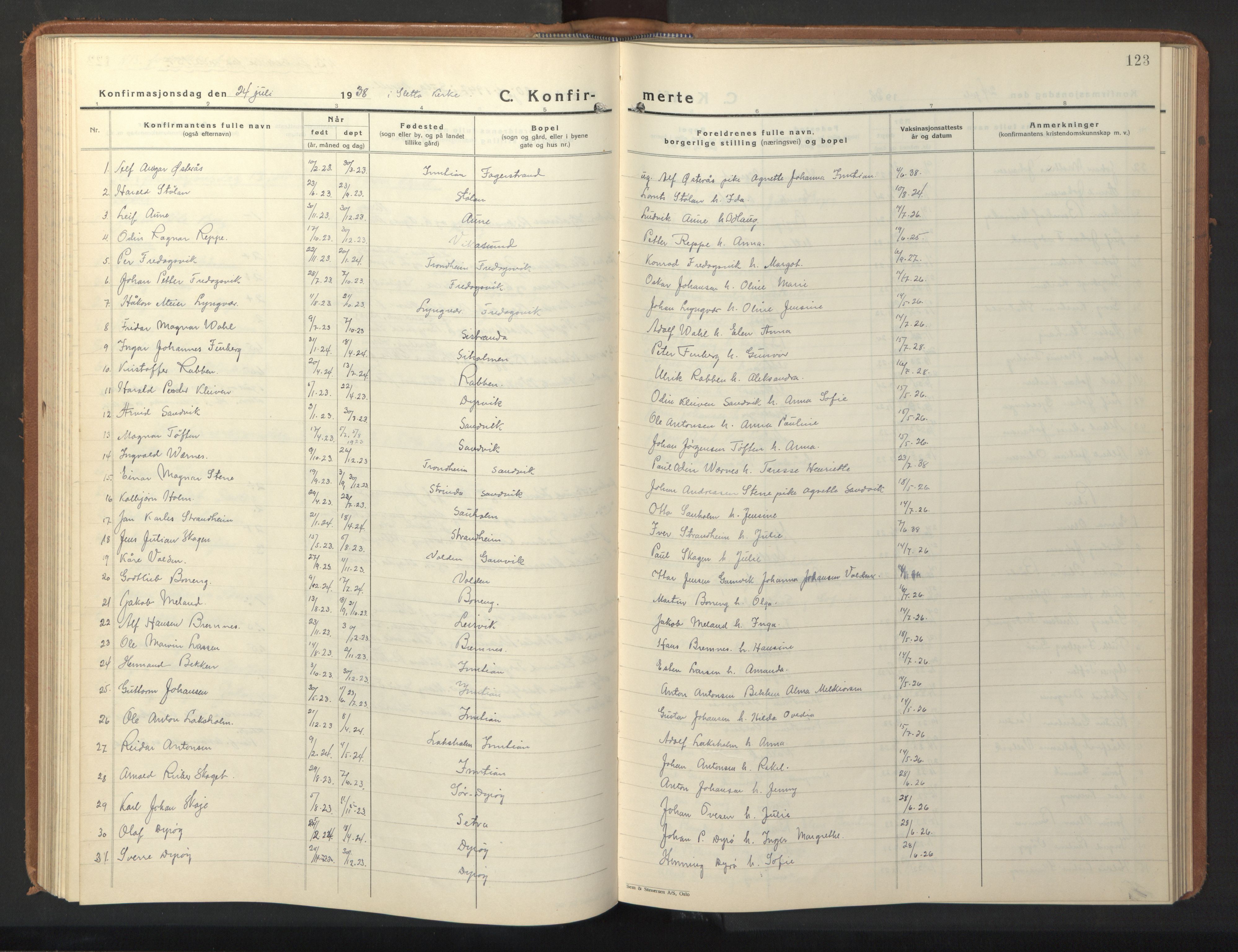 Ministerialprotokoller, klokkerbøker og fødselsregistre - Sør-Trøndelag, AV/SAT-A-1456/640/L0590: Klokkerbok nr. 640C07, 1935-1948, s. 123