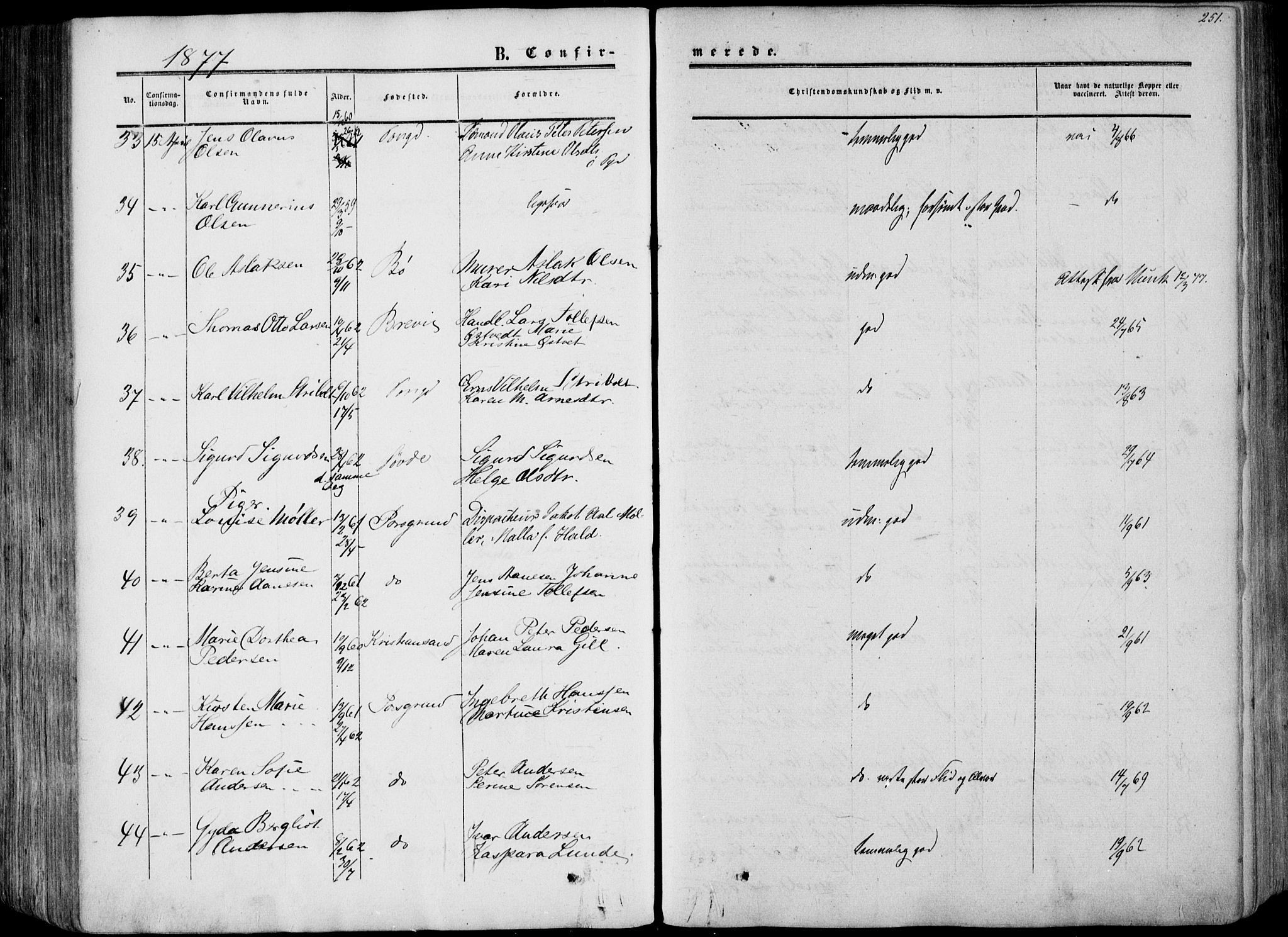 Porsgrunn kirkebøker , AV/SAKO-A-104/F/Fa/L0007: Ministerialbok nr. 7, 1858-1877, s. 251