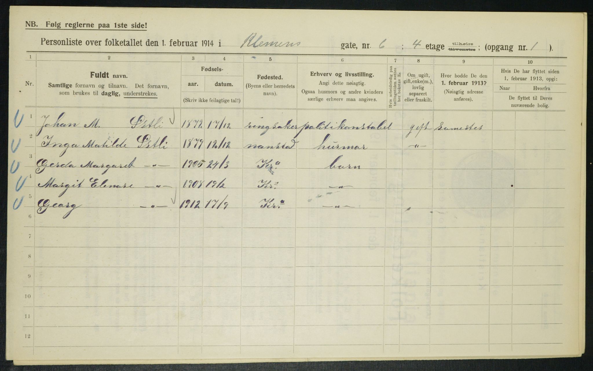 OBA, Kommunal folketelling 1.2.1914 for Kristiania, 1914, s. 13028