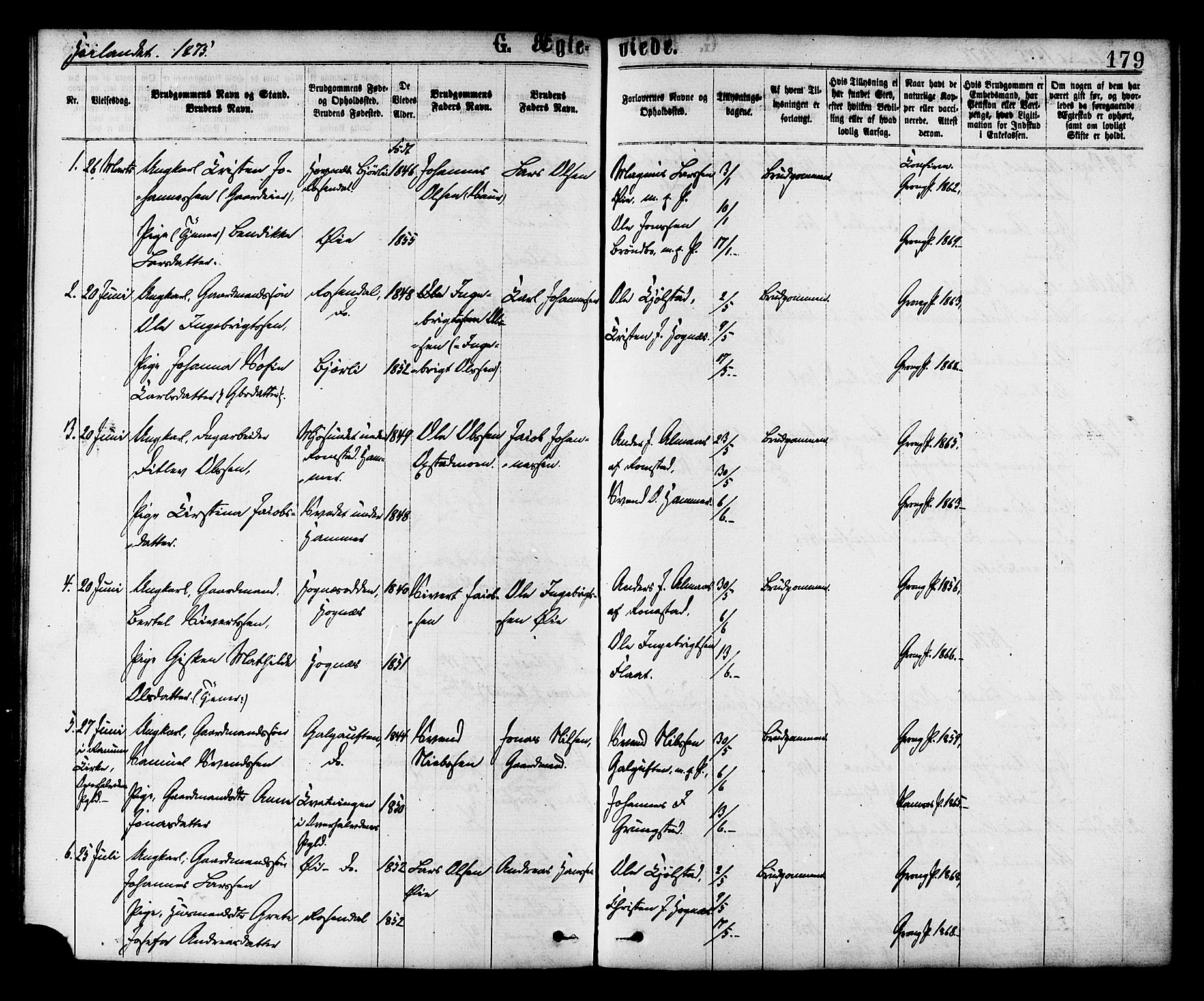 Ministerialprotokoller, klokkerbøker og fødselsregistre - Nord-Trøndelag, SAT/A-1458/758/L0516: Ministerialbok nr. 758A03 /2, 1869-1879, s. 179