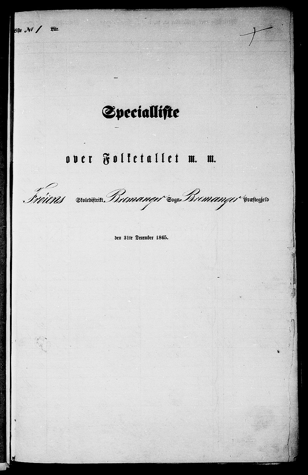 RA, Folketelling 1865 for 1438P Bremanger prestegjeld, 1865, s. 9