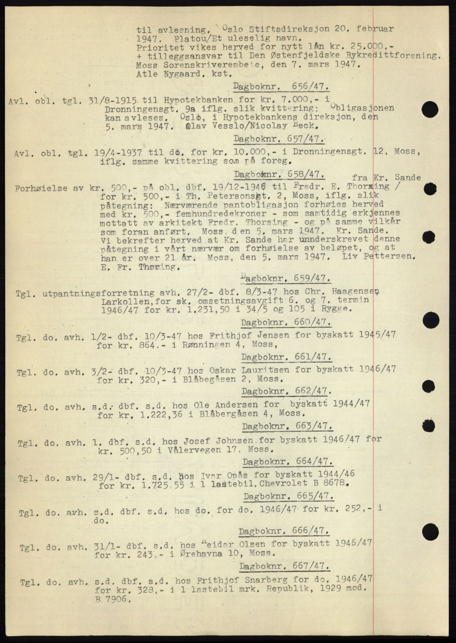 Moss sorenskriveri, SAO/A-10168: Pantebok nr. C10, 1938-1950, Dagboknr: 656/1947